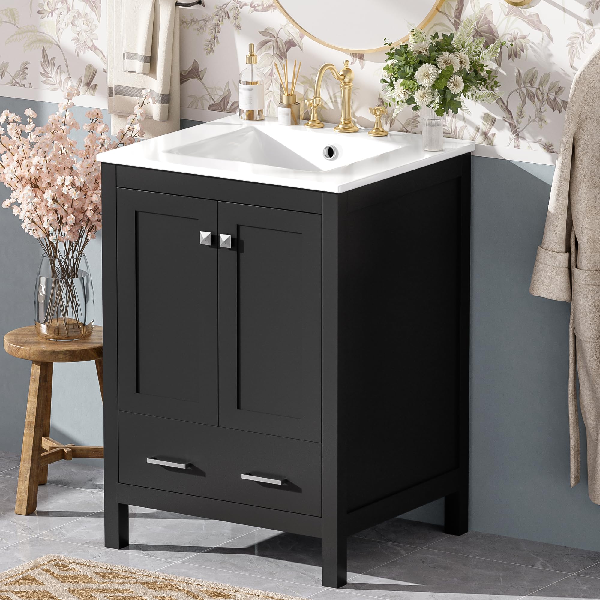 GDFStudio 24-inch bathroom vanity with ceramic sink in black