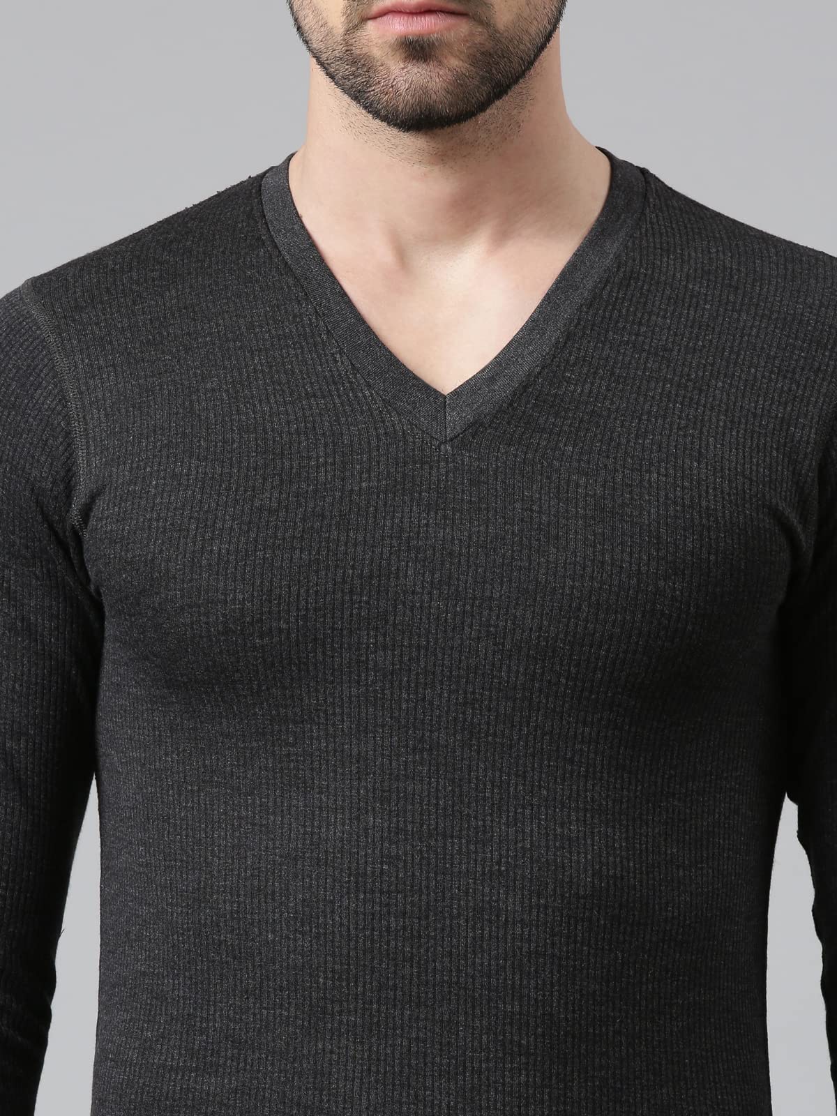 Dixcy Scott Maxmius Mens V-Neck Full Sleeves Solid Print Thermal Tops(Dark Grey Melange)-S 4