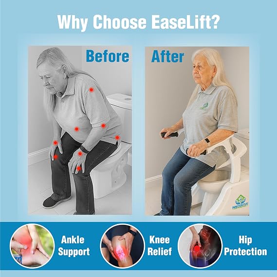 EaseLift Powered Toilet Lift Bedside Commode Kit Incl Electric Height Adjustable Elevated Seat Riser 440lbs Capacity Rechargeable Battery Incl