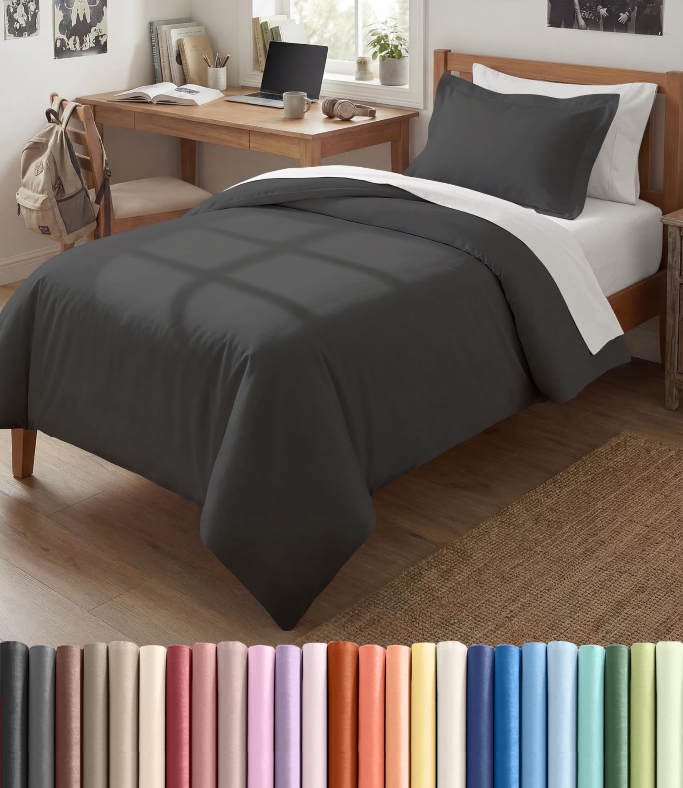 Duvet Cover Twin/Twin XL - 2 Piece Set, College Dorm Room - Charcoal
