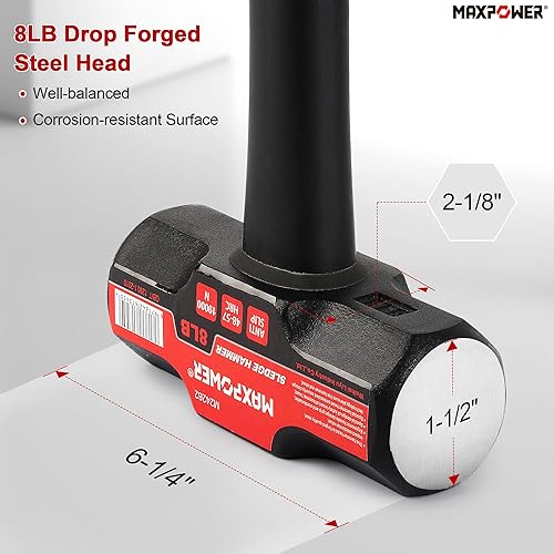 Miniatura 16 de MAXPOWER Martillo de club de 4 libras, mini martillo de trineo con mango de fibra de vidrio de 9 pulgadas, cabeza de acero forjada
