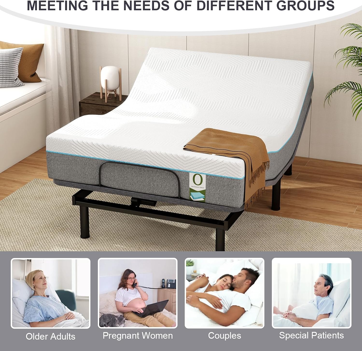 Vipbear Queen Adjustable Bed Frame with Mattress, 12 Inch White Gel Memory Foam Firm Mattress in Box, Adjustable Bed Base with Separate Head/Foot Lift, Updated Electric Beds with USB,Wireless Remote