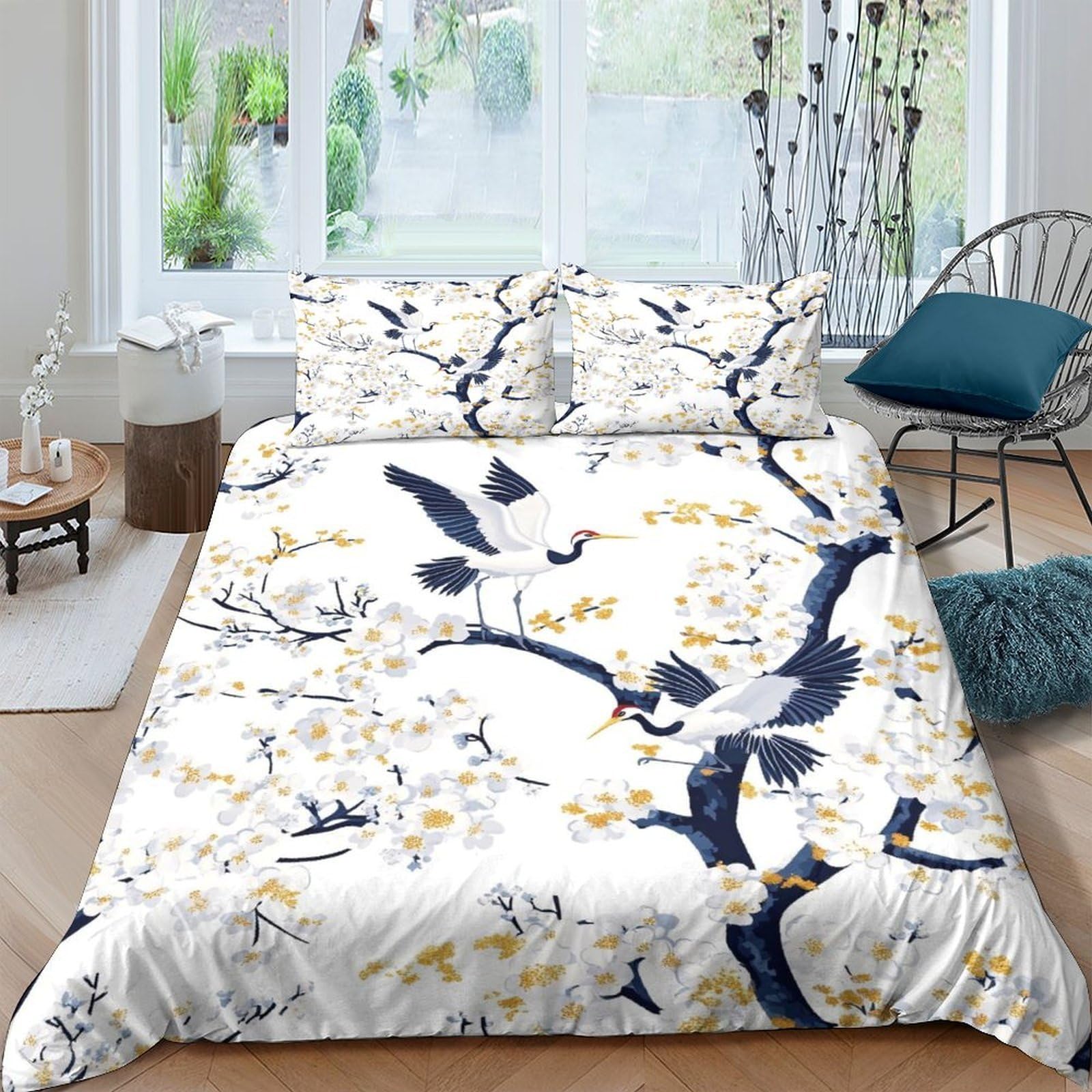Ctjqhvkz Style-3 3D Printed Bird Branch Fitted Sheet Microfiber Soft Decorative Blossom Bed Cover For Bedroom Guest Room Dorm Single（135X200cm）