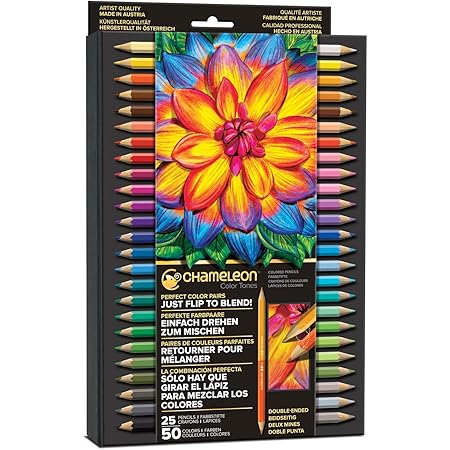 Amazon カメレオンペン 色鉛筆 油性 25本 50色 グラデーション 大人の塗り絵 イラスト画材 正規品 色鉛筆 文房具 オフィス用品