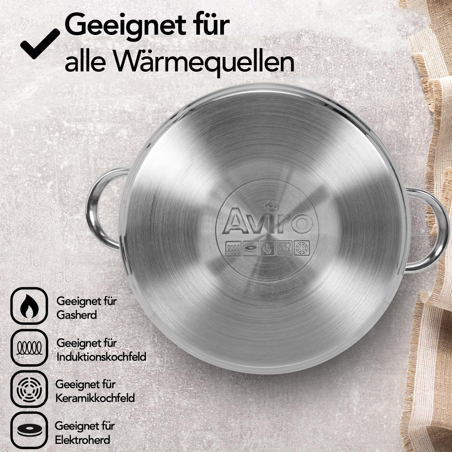 Brixy Suppentopf Kochtopf mit Glasdeckel, 16,5 Liter Fassungsvermögen, 30 cm Durchmesser, Induktionsgeeignet, Edelstahl Silberfarben
