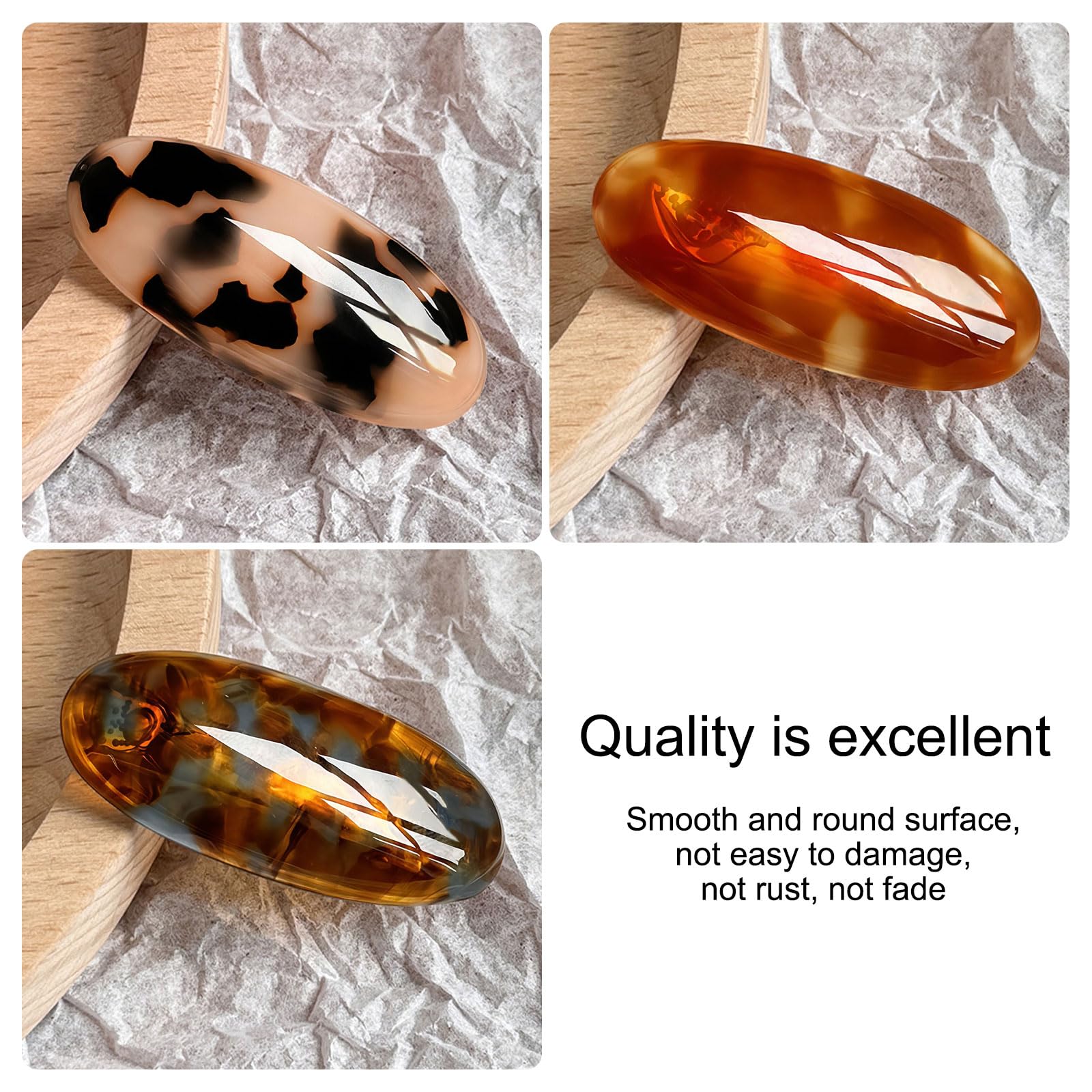 SSKHE 3PCS Acetate Hair Barrette Large Oval Barrettes Large Vintage Oval Hair Barrette for Women French Tortoise Shell Hair Clips Vintage Snap Hair clips French Barrette Hair Clip for Women Girl - Image 3