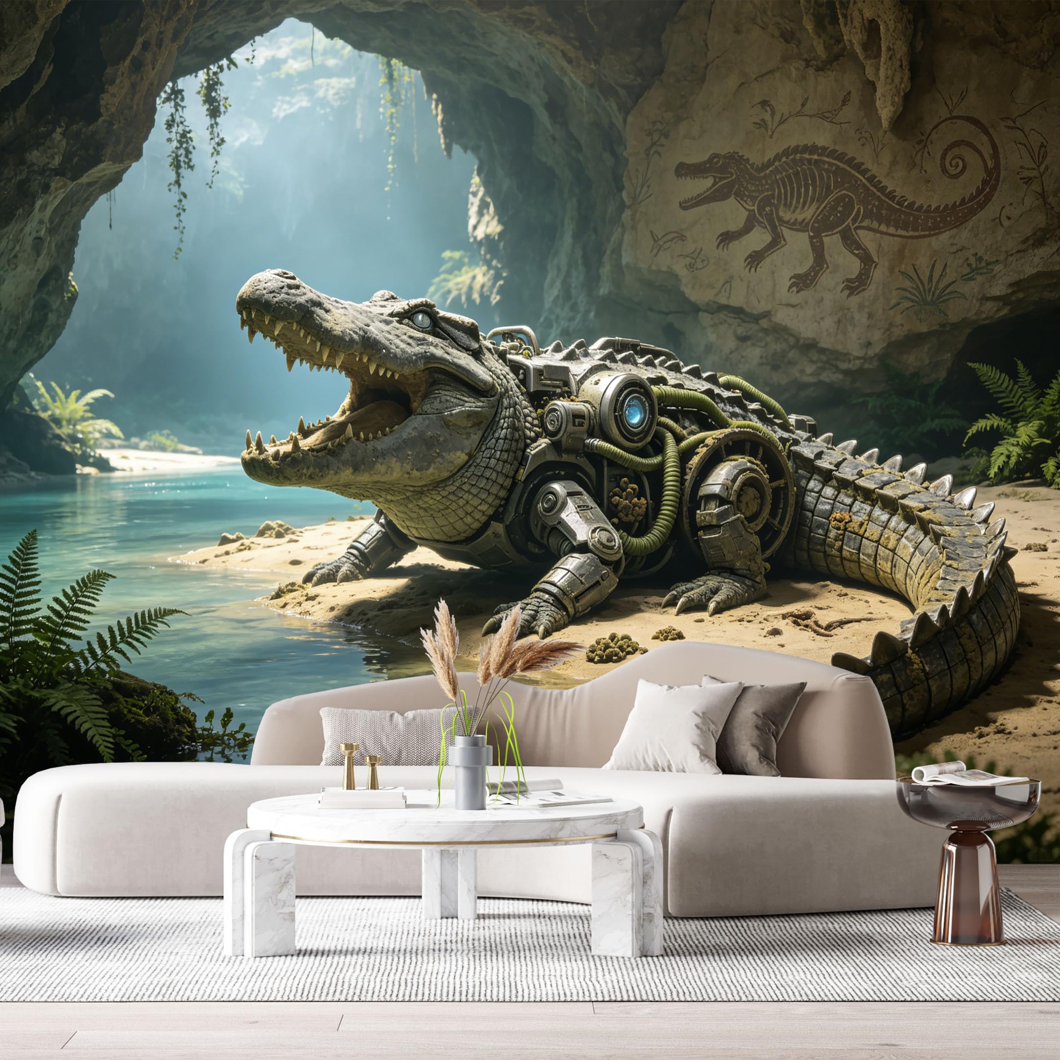 Custom Size Wall Mural Mechanical Crocodile Mech Science Fiction Robot Textured Futuristic Style SelfAdhesive Art Prints Removable Large Wallpaper Esports Room Game Room Tenant Room Studio