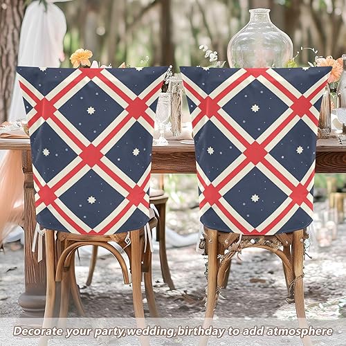 Miniatura 6 de Juego de 6 fundas decorativas para sillas de comedor con patrón geométrico azul, rojo y blanco para fiesta de cumpleaños, funda de taburete suave