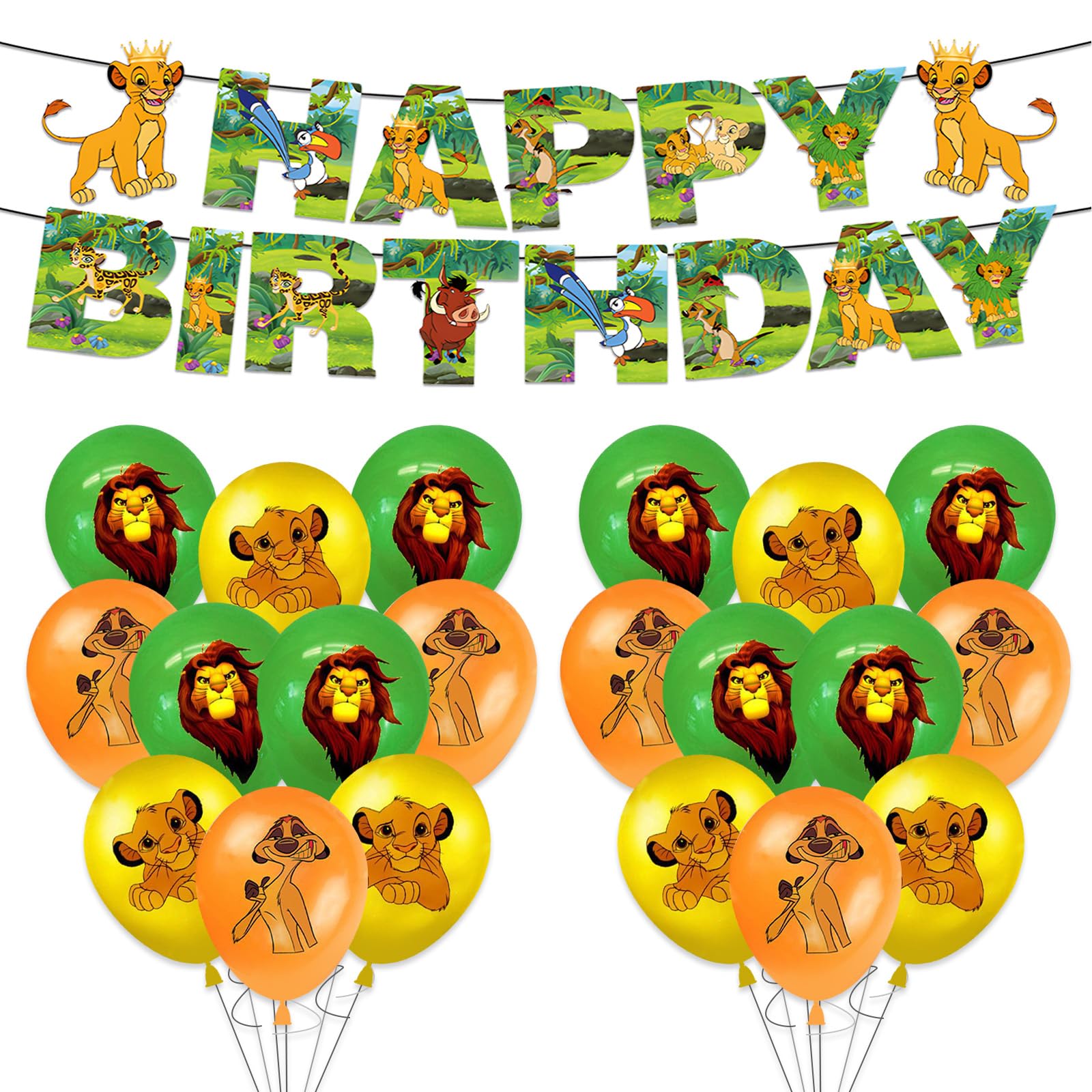 Lion King Birthday Decorations, 1Pcs Happy Birthday Banner and 18Pcs Balloons, Party Latex Balloons For Kids Girls Party Decoration Supplies