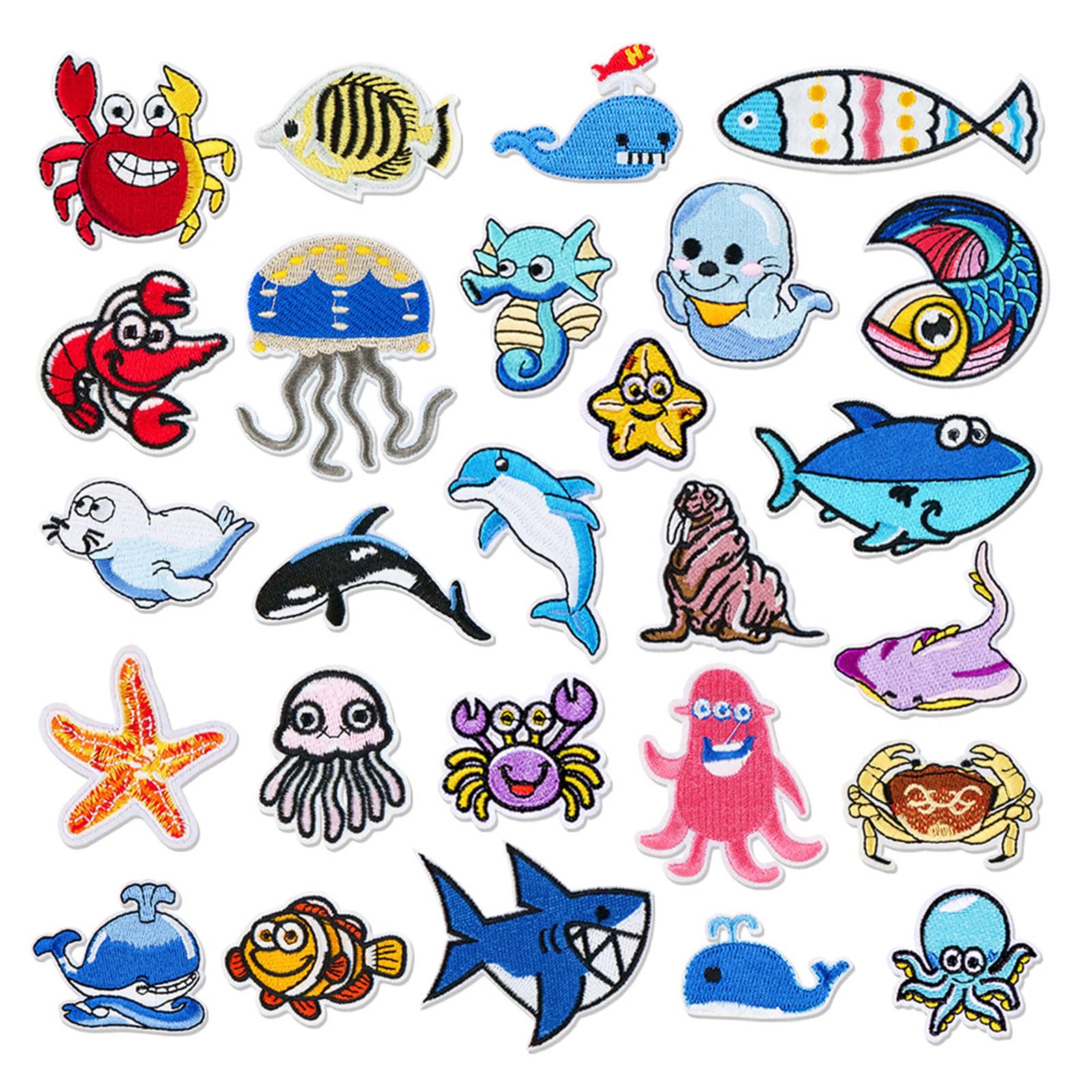 Pilikoll 26 Pcs Ocean Animals Embroidered Patches Sew On Patche Ocean Animal Applique Patches Sea Animal Embroidered Iron On Patche Sea Animals Patch for Clothing Jeans Bags Jackets Arts Crafts