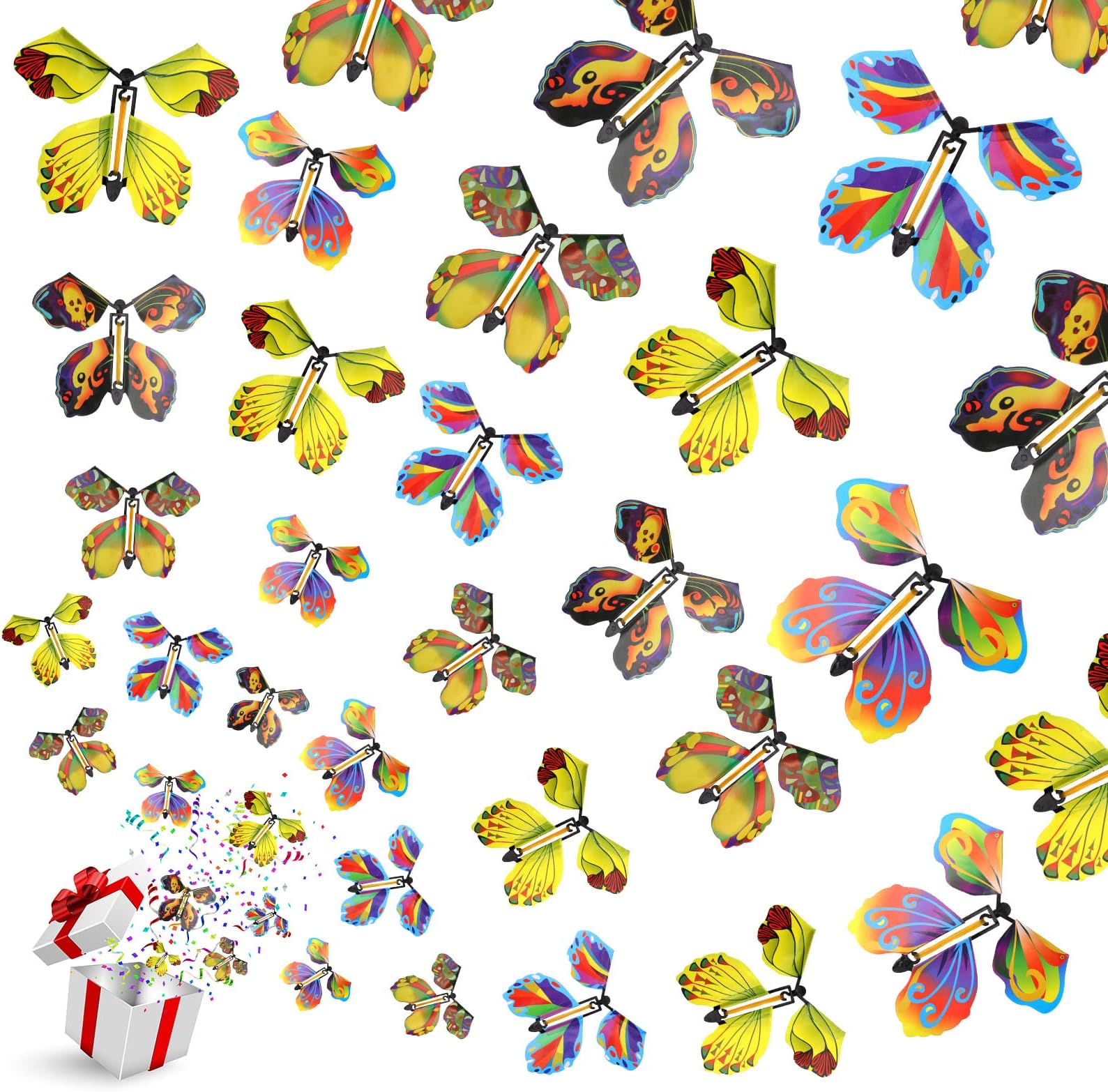 20 PCS Flying Butterfly Toy, Wind Up Flying Butterfly Surprise Box Wind Up Butterfly Surprise Toy for Wedding Birthday Party Book and Greeting Cards(5 Styles)