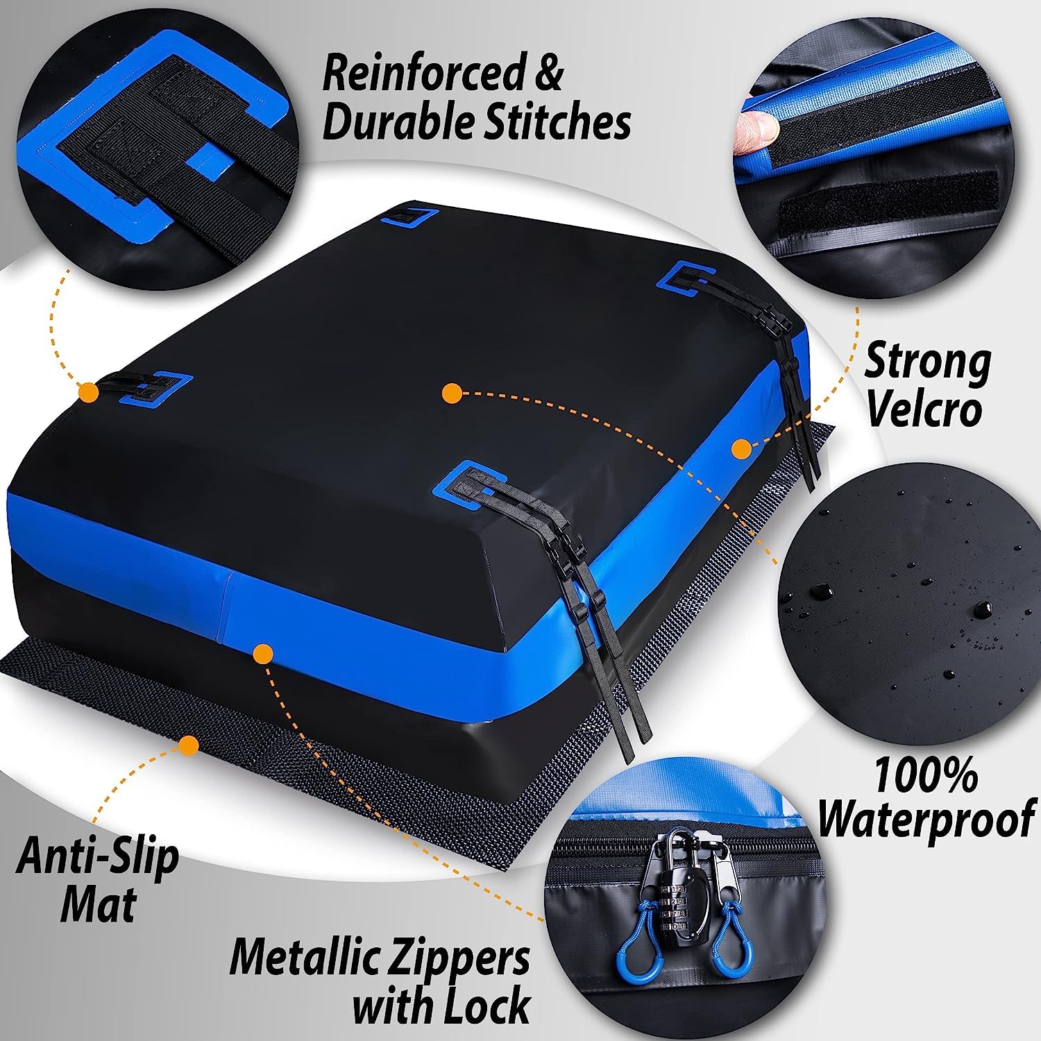 Zone Tech - Borsa da carico per tetto auto, impermeabile, resistente agli strappi e alla polvere, include 6 ganci per il carico, tappetino antiscivolo, lucchetto di sicurezza per bagagli