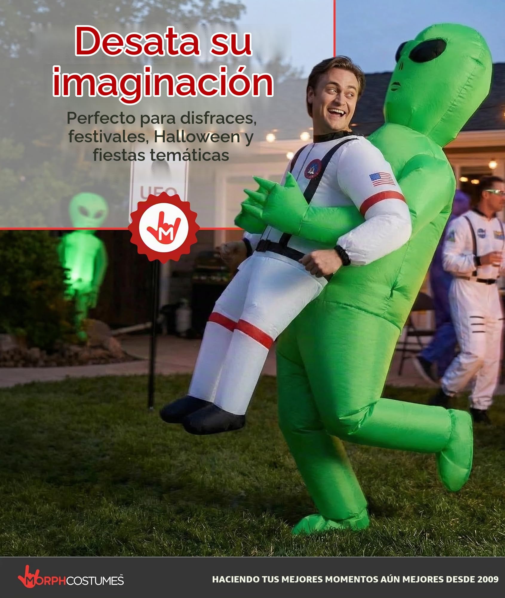 Morph Disfraz Alien Hinchable Adulto, Disfraz Halloween Hombre | Traje Inflable Blanco de Alien, Ventilador Integrado, Se Infla en Segundos, Perfecto para Halloween, Siempre un Éxito