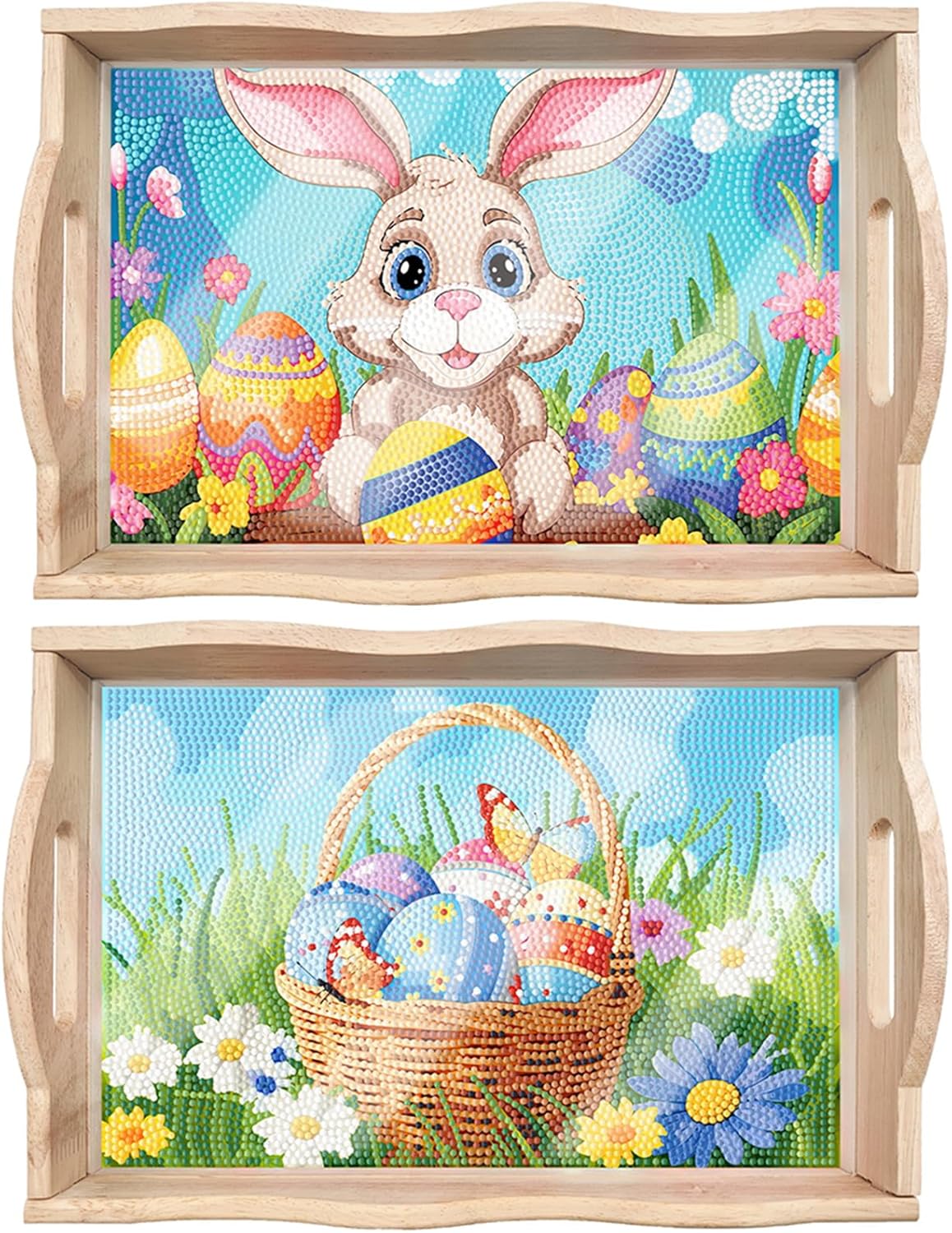 ARTopet 2Pcs DIY Diamond Tray Diamond Art Painting Easter Creative Design Handmade Wooden Tray Mosaic Making Kits by Number Kits Diamond Art for Coffee Living Room Home Organizer-02