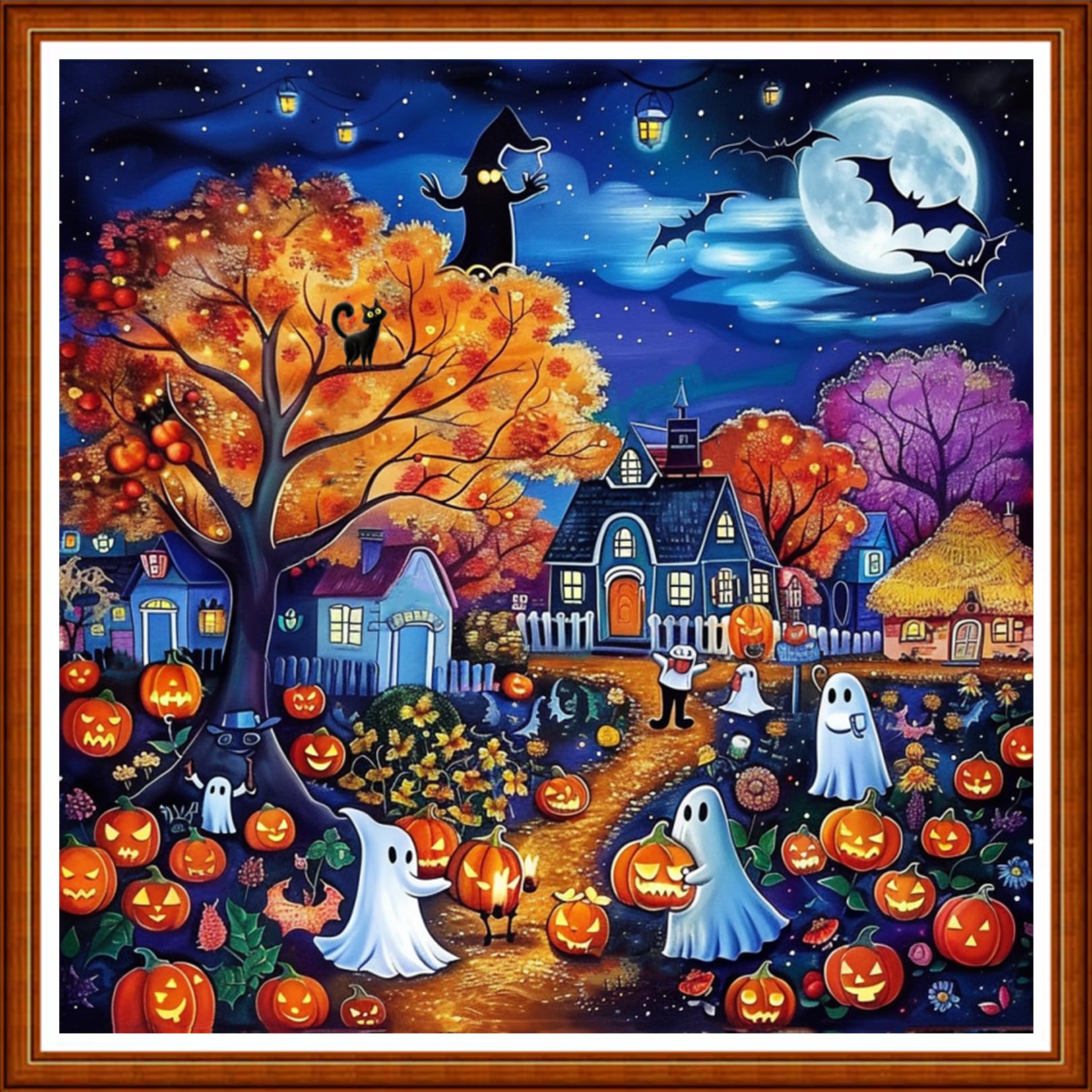 Joyhoor Stamped Cross Stitch Kits for Beginners Needlepoint Kits for Adults Embroidery Kits 11CT Counted Cross Stitch Kits Printed Embroidery Pattern- Magical Halloween 18x18 inchs