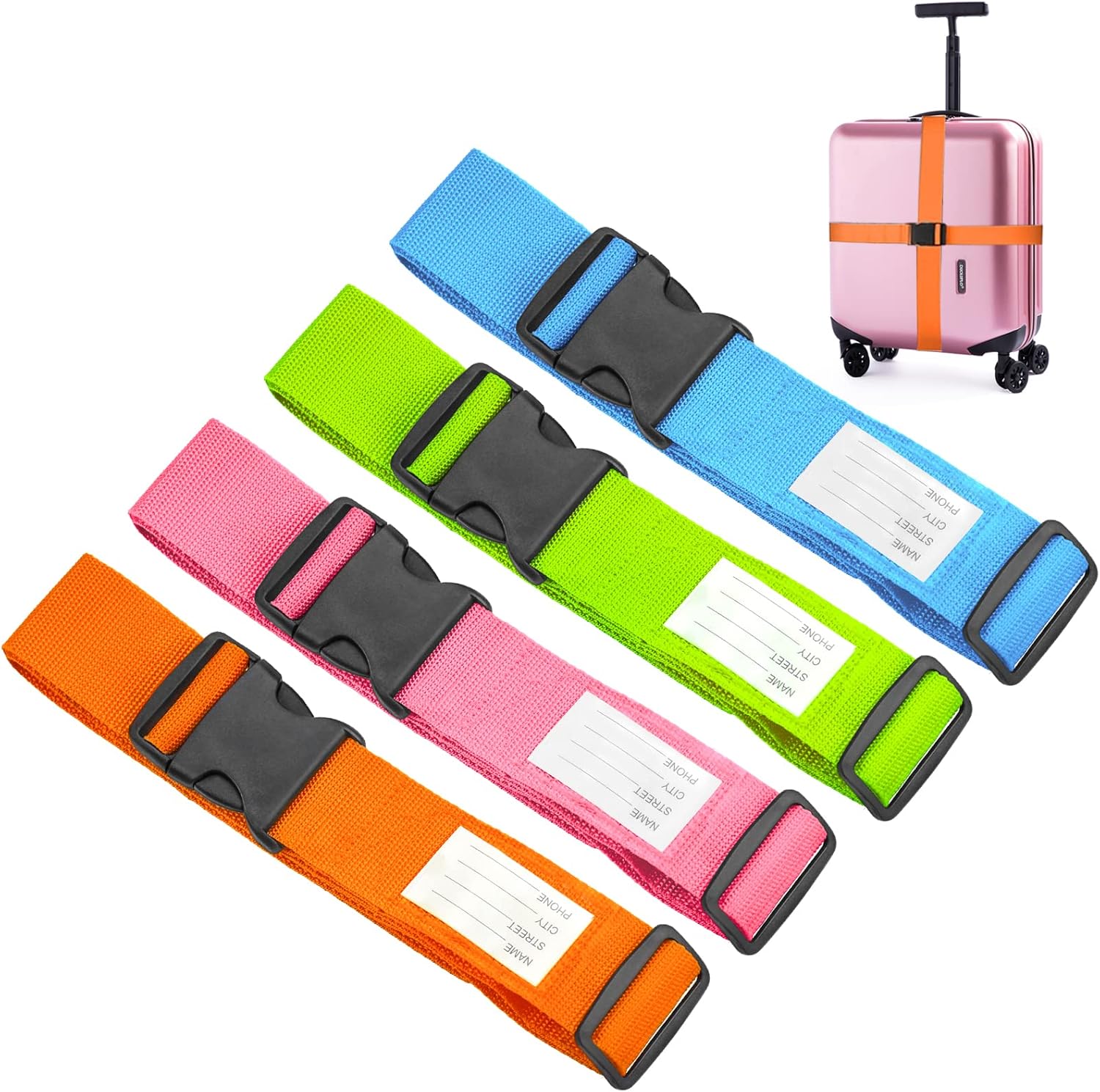 Koffergurte 4er Set - Auffällige Gepäckbänder Mit Adressschild Für Sicheres Reisen
