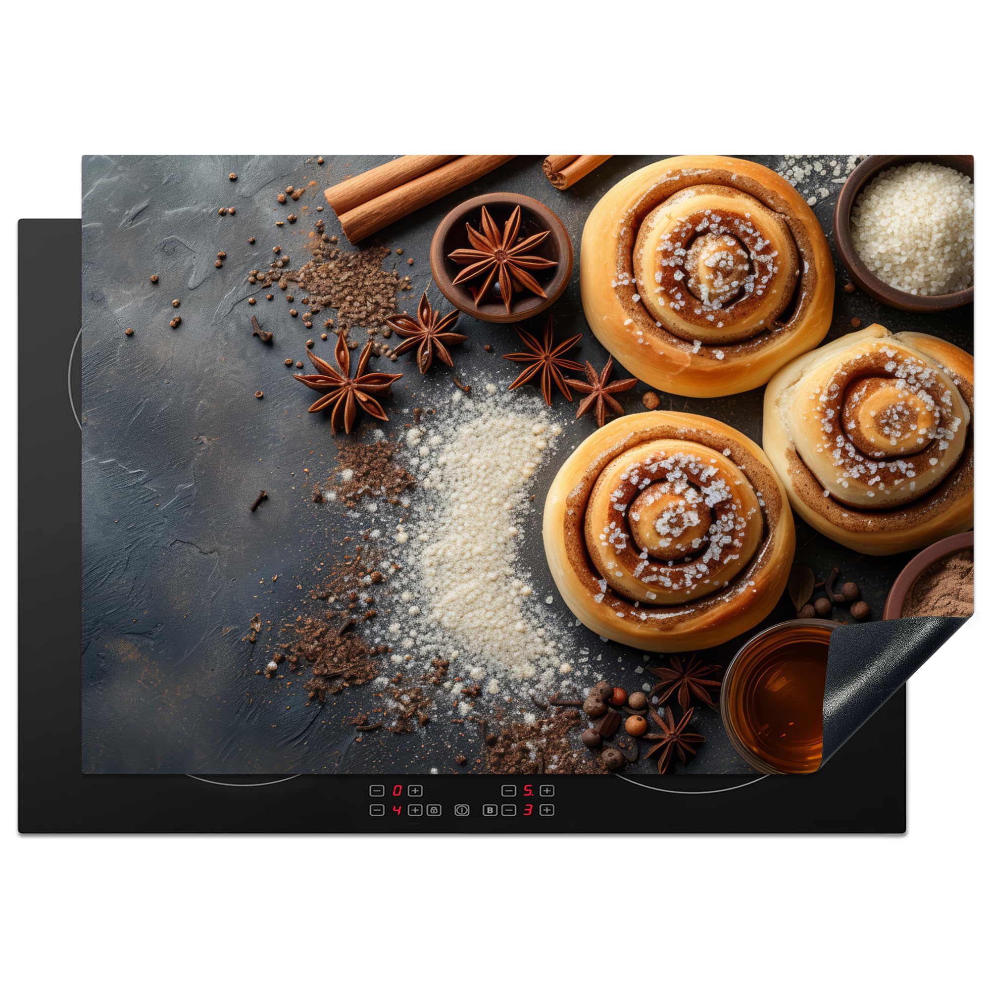 KitchenYeah© Induction Hob Protector Mat 20.5"x29.5" / 75x52 cm Cooker Top Protectors Cover Ceramic Covers Electric Hobs Vinyl Cinnamon Rolls - Concrete - Cinnamon - Cinnamon Rolls