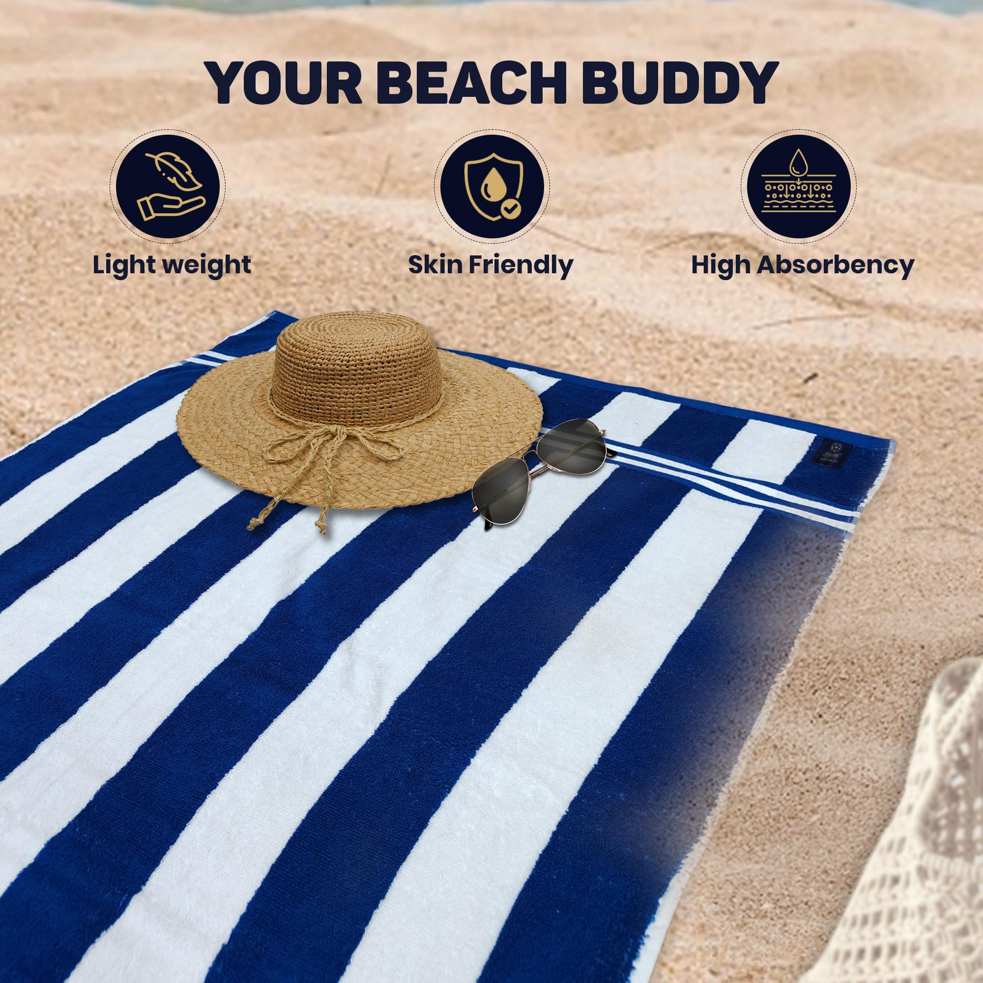 Cabana - Toalla de playa a rayas de 36 x 72 pulgadas, toallas de piscina grandes altamente absorbentes, 100% algodón hilado en anillo, paquete de 6 toallas de playa para adultos, toallas de playa