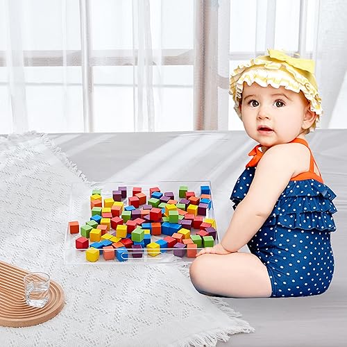 Miniatura 7 de Bandeja grande de acrílico transparente con asas, bandeja a prueba de derrames de 24 x 24 x 2 pulgadas para otomana, mesa auxiliar, desayuno, té,