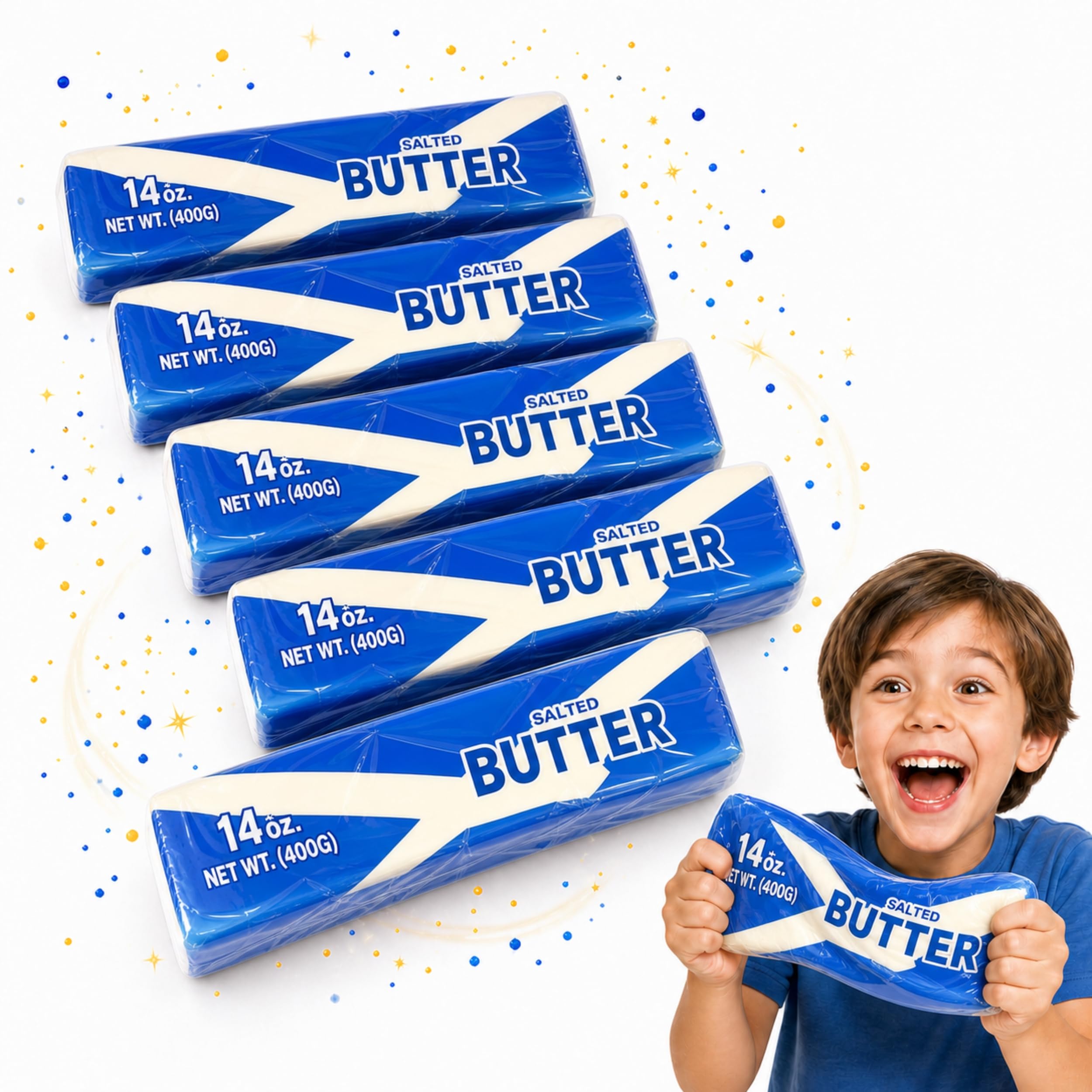 SGM Butter Squishy Scotland Saltire Flag, Pack of 6 Jumbo 9.45in Slow Rise Butter Stick Fidget Toys, Individually Wrapped Sensory Stress Relief Squishy for Kids, Party Bag Filler, Ages 3+ BBI-7268