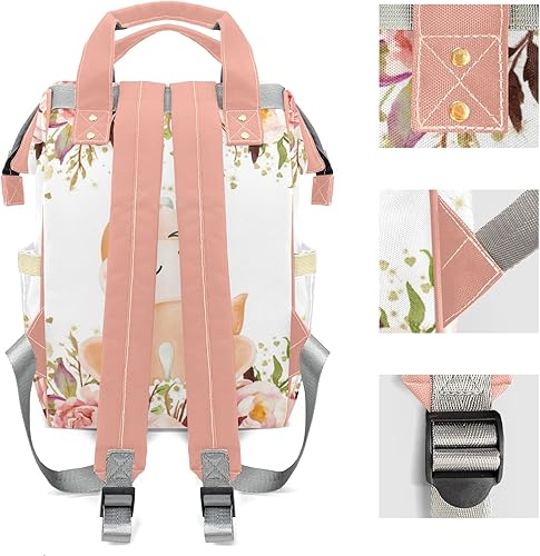 Miniatura 3 de Linda mochila de pañales con diseño de conejo de hoja verde con nombre, bolsa multifunción de gran capacidad para mamá, papá, unisex, niño y niña,