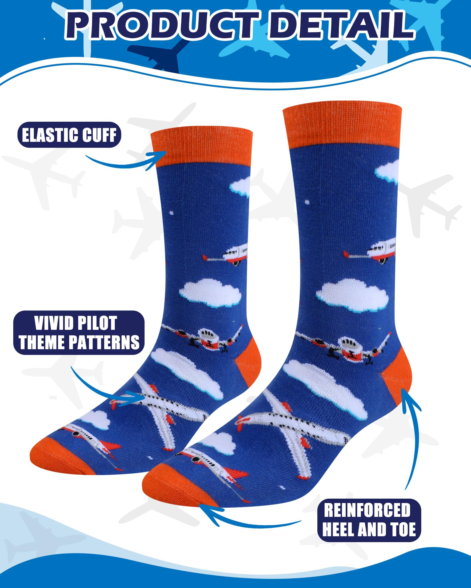 Halfchet 6 Pairs Novelty Airplane Crew Socks for Men Funny Plane Pilot Aviation Gifts for Father Day Dad Grandpa Gifts
