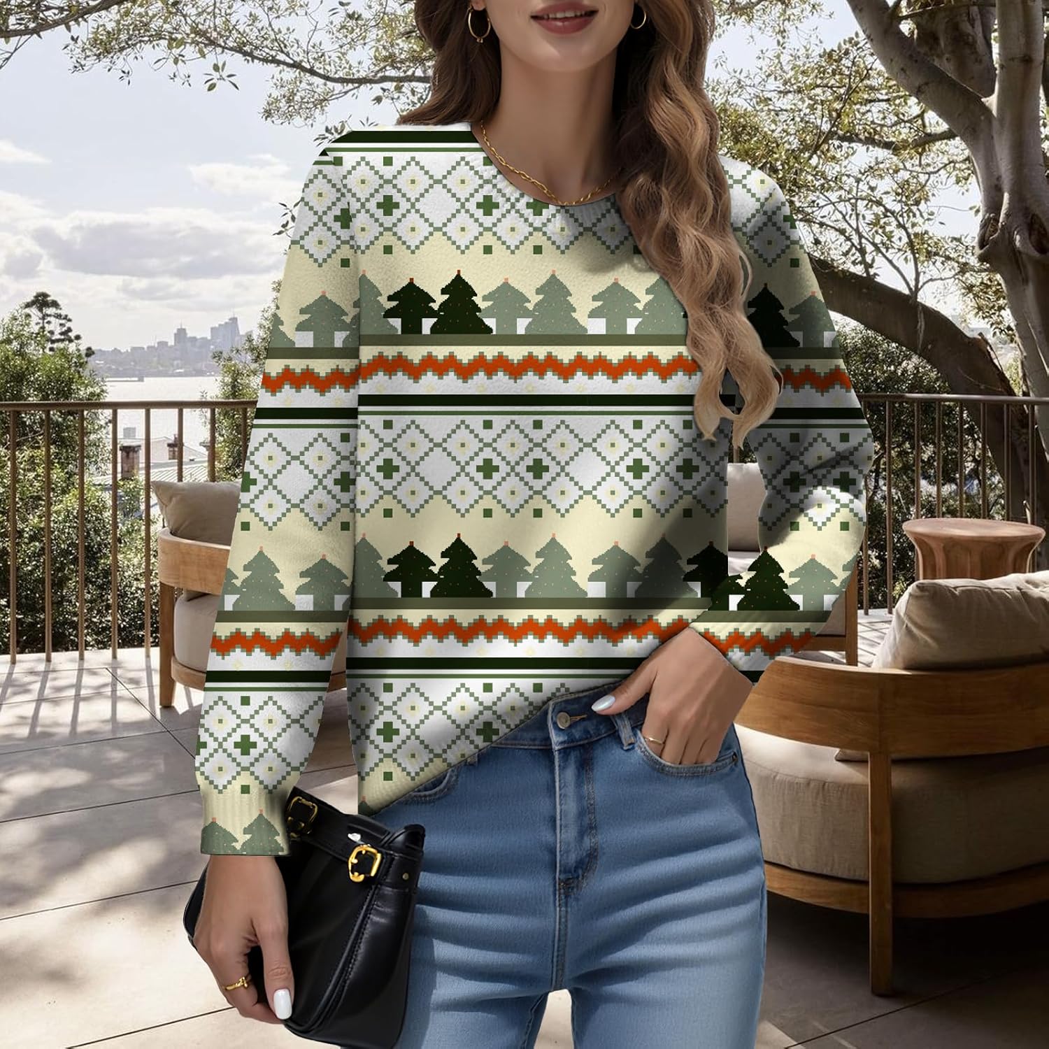 LIZALIG Womens Long Sleeve Print Pullover Sweater Round Neck Relaxed Fit Soft Comfortable Chic Fall Fashion Trendy - Image 3