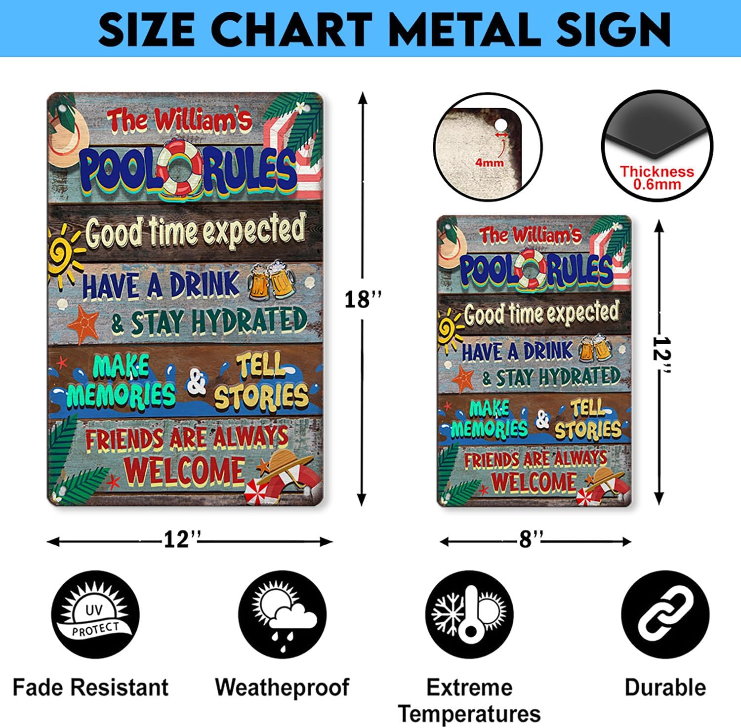 THUYPT Personalized Pool Sign, Summer Pool Signs and Decorative, Outdoor Swimming Pool Rules - Pool Backyard Decor, Pool Rules House Patio Pool Gifts, Metal Sign for Beach (09)