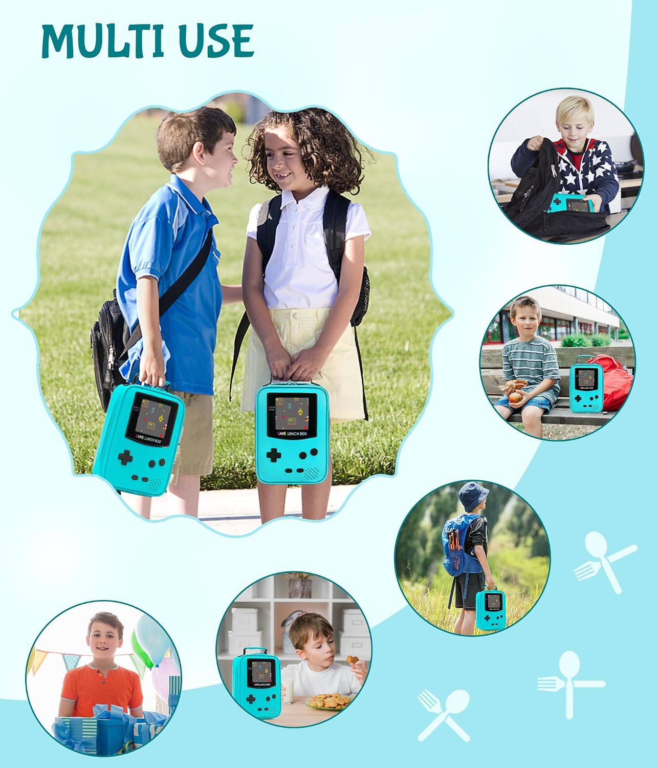 Tongtai Boy Lunch Box,Kids Lunch Bag Insulated Leather Game Lunch Box for School Thermal Meal Cooler Lunch Boxes for Boy Kid Teen