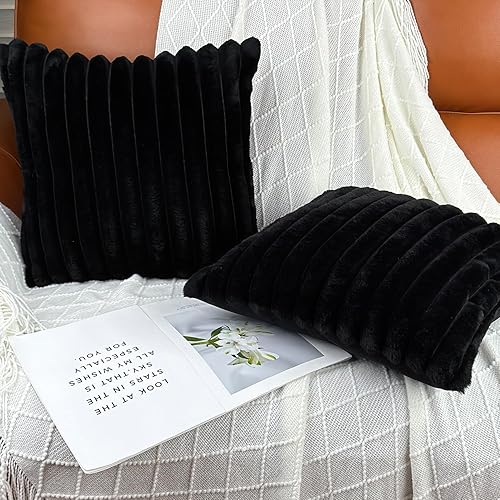 Miniatura 3 de Juego de 2 fundas de almohada de 16 x 16 pulgadas, fundas decorativas de piel sintética para cama, funda de almohada suave y esponjosa con parte