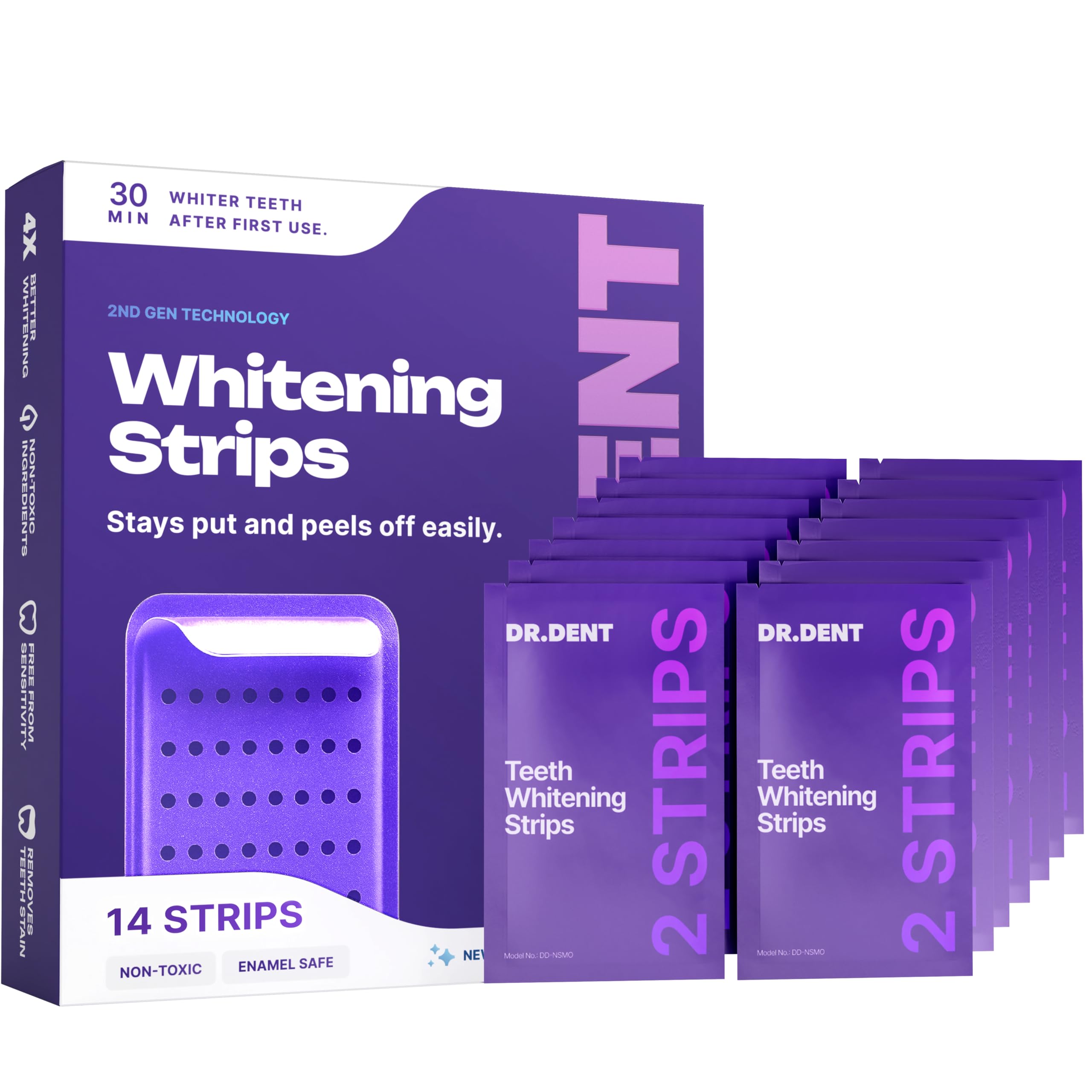 DRDENT Purple Teeth Whitening Strips - 7 Treatments - Safe for Enamel - Non Sensitive Teeth Whitening - Whitening Without Any Harm - Pack of 14