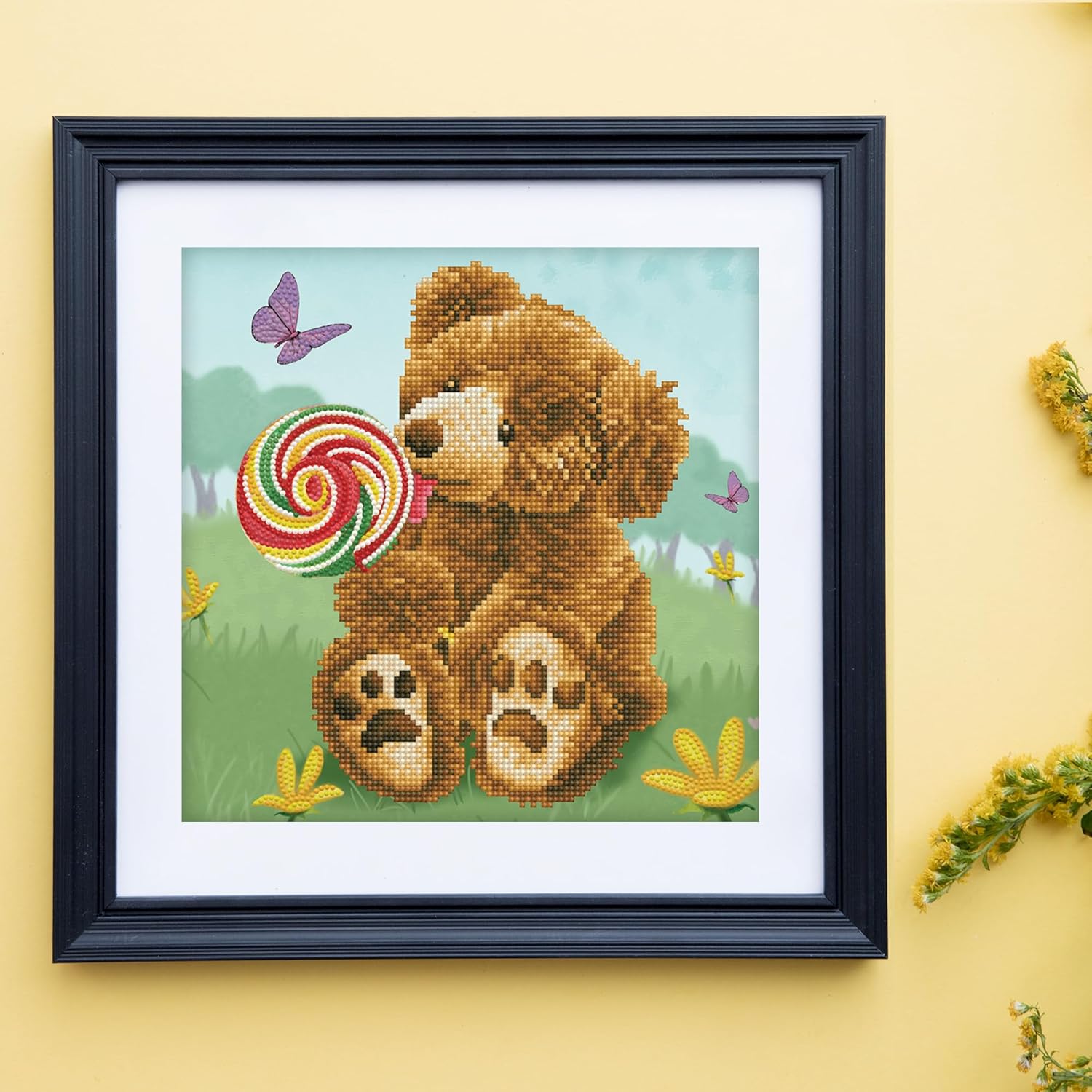 DIAMOND DOTZ Honey Pot Bear Lolly Pop Lick Animal Diamond Painting Kits for Adults - Diamond Art Kits a Relaxing Creative Craft Kit with Dotz Gems 12"x12"