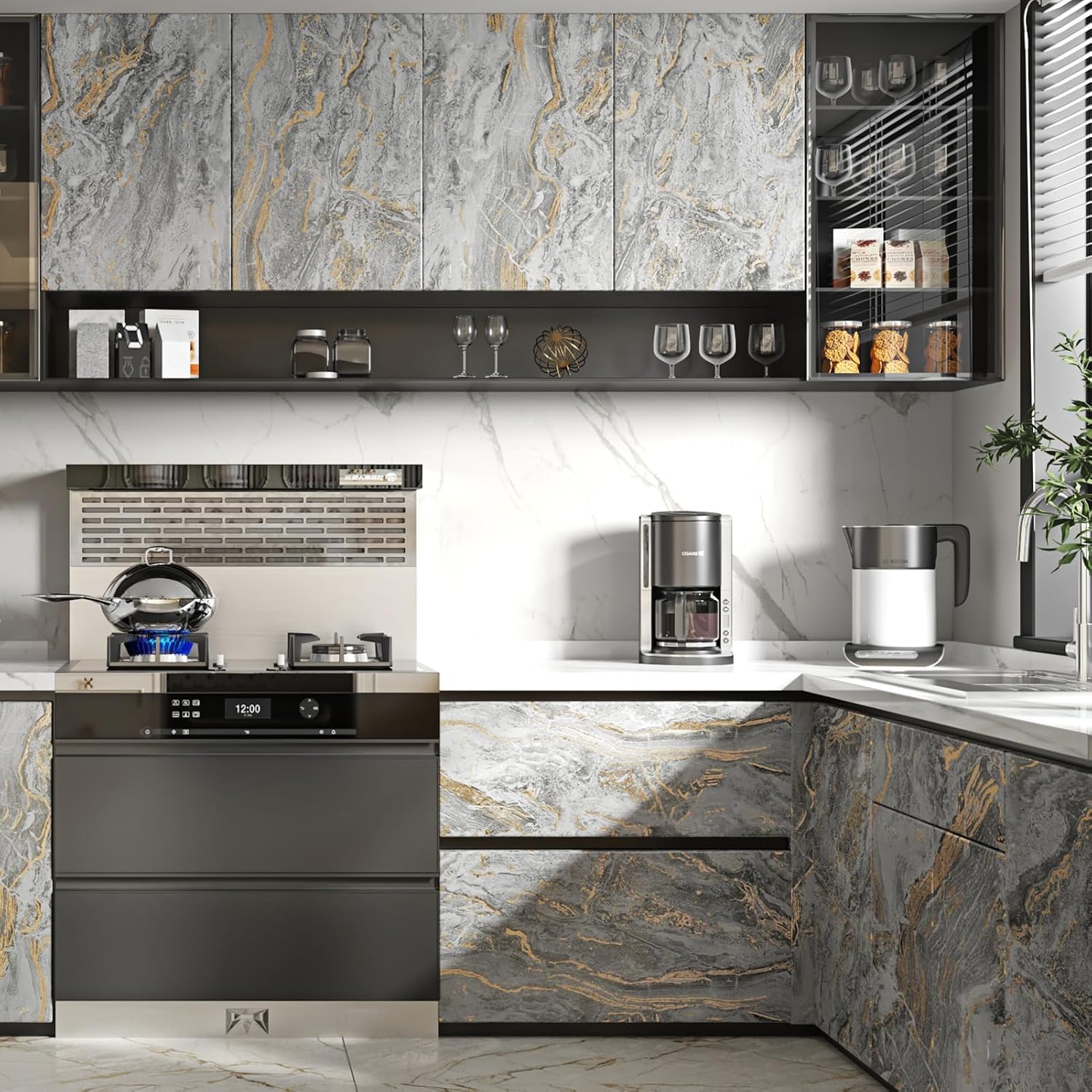 Wallercity Gray Gold Marble Contact Paper for Countertop Matte Marble Peel and Stick Countertops Granite Wallpaper for Bathroom Self Adhesive Waterproof Wall Paper for Cabinets Table Tops 15.8''x236''