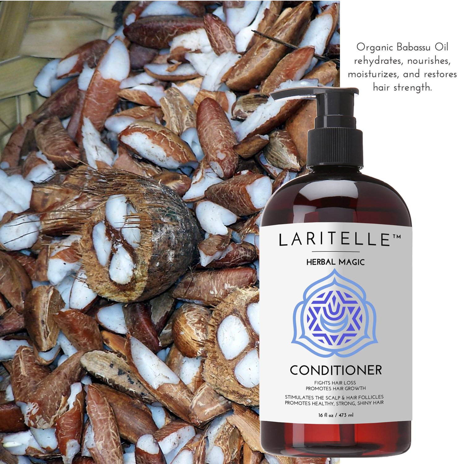 Laritelle Organic Unscented Conditioner Herbal Magic 16 oz | Fragrance-Free, Hypoallergenic | Aloe Vera, Keratin & Oat Protein | Sulfate-Free, Vegan
