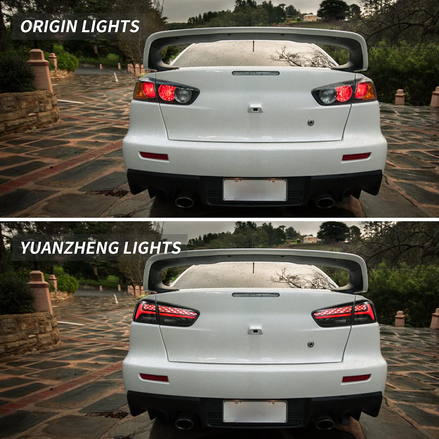 VLAND LED Red & Smoked Tail Lights Assembly for [Mitsubishi Lancer & EVO X 2008-2021 (NOT for Sportbacks/fortis/io) ] Rear Lamps with Sequential Turn Signal & Startup Running lights