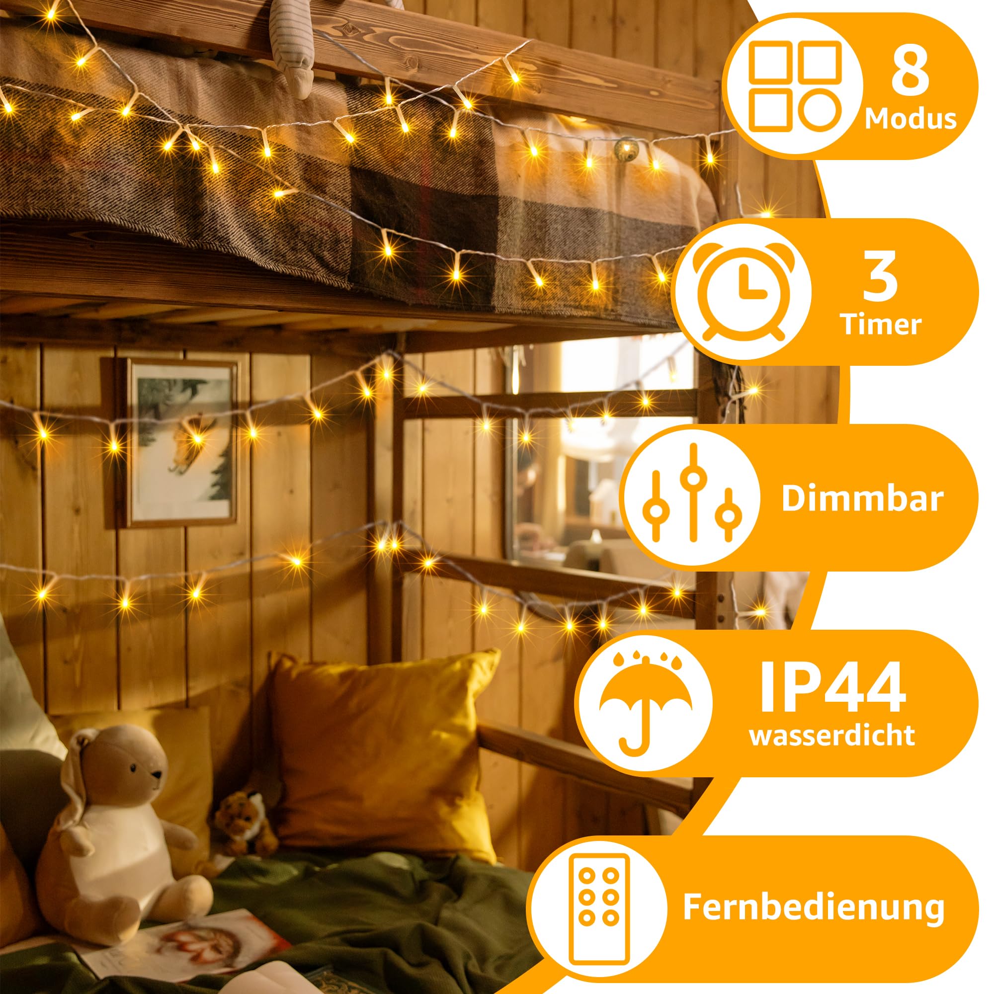 Ollny Cadena de luces para exteriores, 60 m, 600 LED, cadena de luces con mando a distancia, 8 modos, temporizador, IP44, impermeable, cadena de luces para exteriores, para fiestas, bodas, Pascua