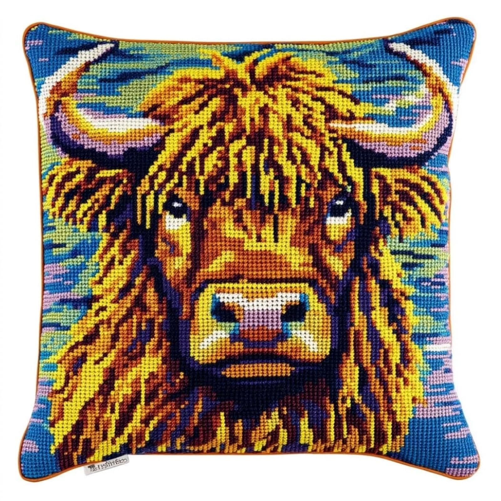 WallustrioaW Cross Stitch Cushion Kit for Adult Beginner,Animals, Highland Cattle, 004 DIY Cushion Embroidery Kit 18x18in 11CT Cross Stitch Pillow Sewing Art Home Decoration