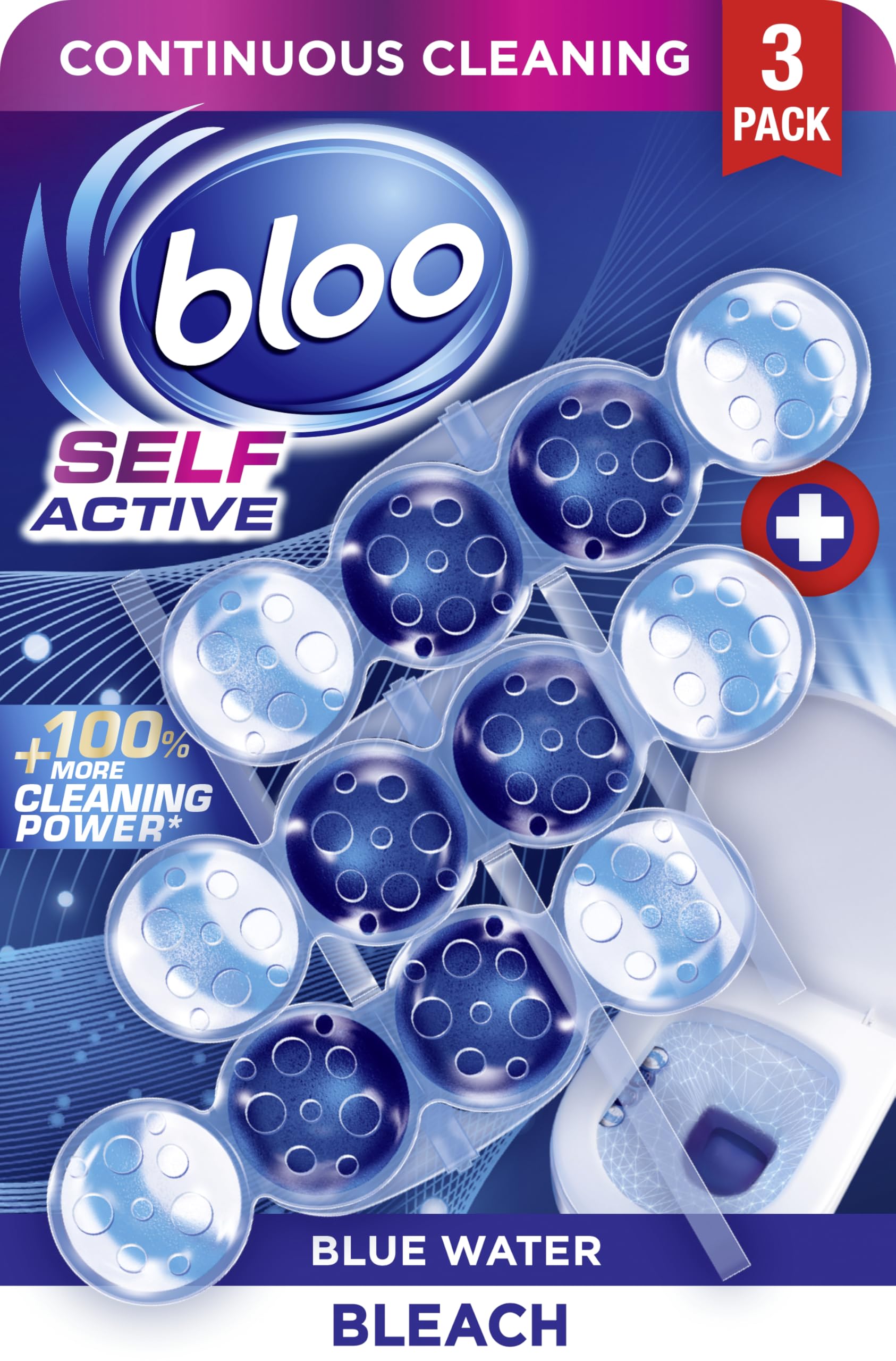 Bloo Self Active Triple Bleach Toilet Rim Block. Hanging Toilet Rim Block with 100% more Cleaning Power