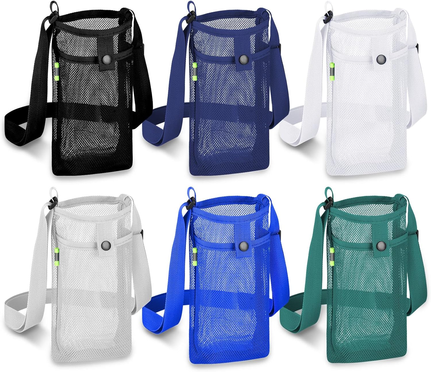 9Pcs Water Bottle Holder with Strap, Mesh Water Bottle Bag Carrier with Adjustable Shoulder for Walking and Travelling