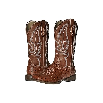 Roper Kids Faux Leather Ostrich Print (Big Kid) Cowboy Boots Light Beige