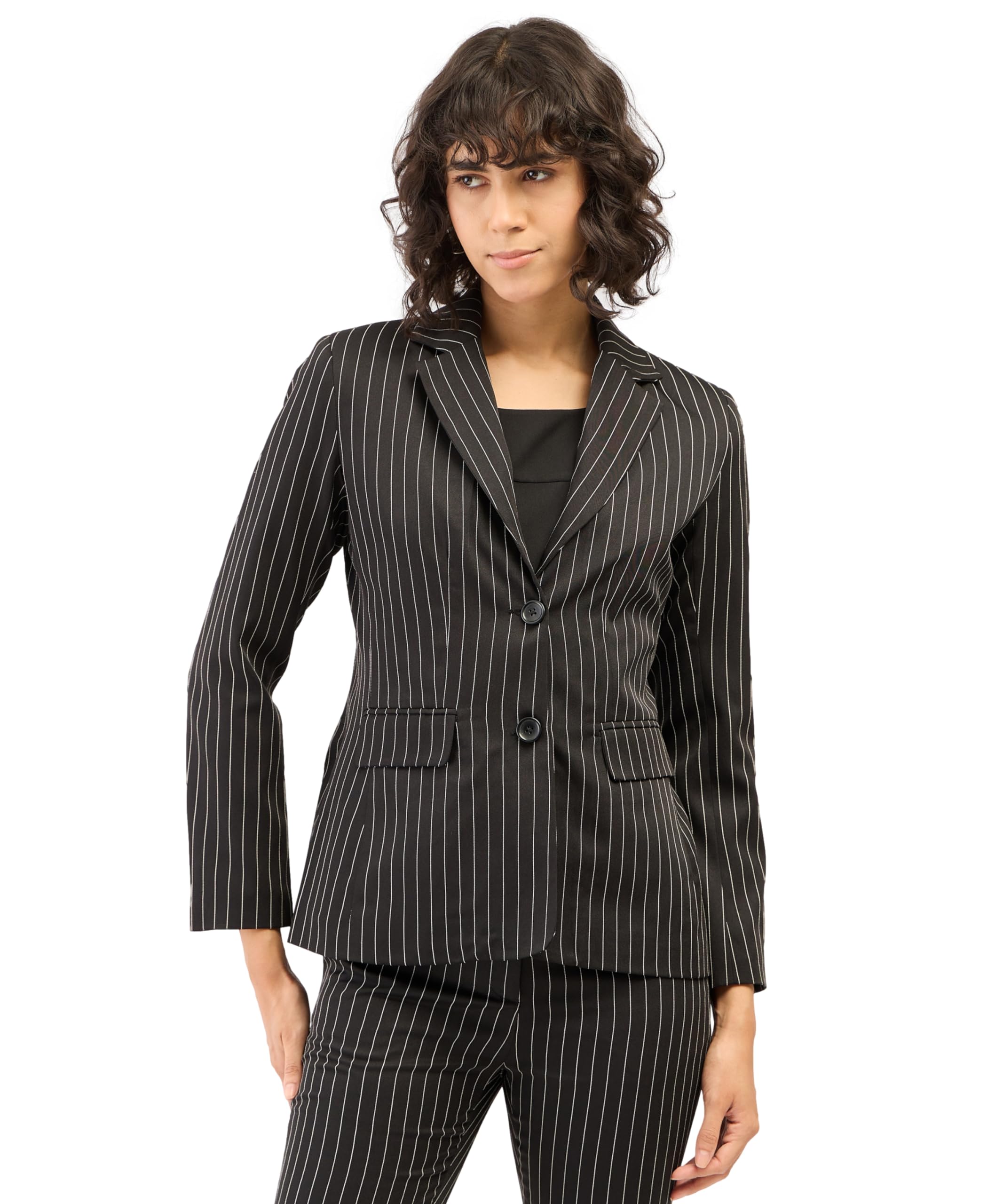 Salt AttireWomen's Open Front Striped Viscose Suiting Blazer with Button Closure - Stylish Layering Piece for Work & Casual Outfits, Made in India