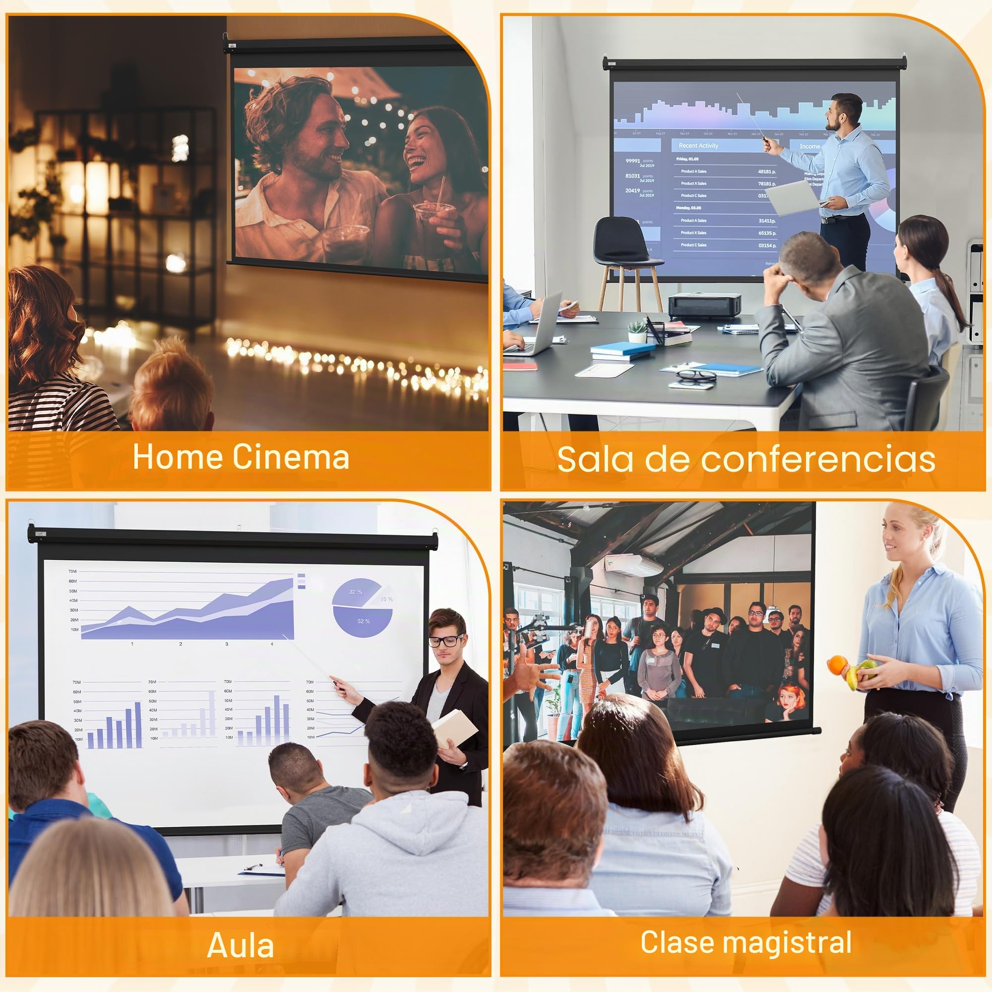 HOMCOM Pantalla Proyector 84" 171x130cm 4:3 HD 4K Control Remoto Negro | Pantalla proyector motorizada eléctrica con mando, para cine en casa o presentaciones
