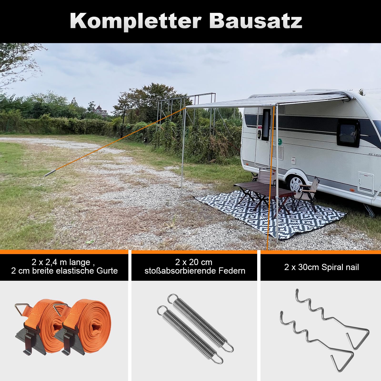 Passamontagna per tende da sole, passamontagna, passamontagna, fasce per tende da sole, 2 metodi di collegamento adatti per la maggior parte delle marche di camper (Thule, Fiamma)