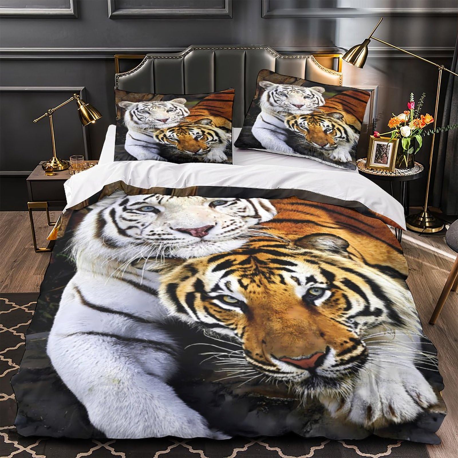 Housse de couette tigre microfibre ultra douce parure de lit 135x200