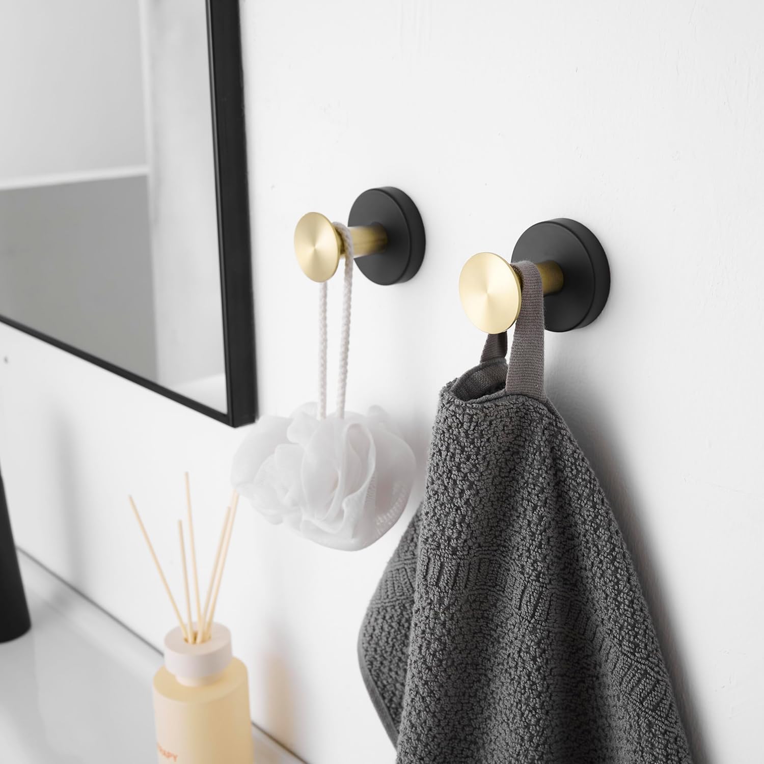 FFK Towel Hooks, 4 Pack Towel Robe Hook Wall Coat Hook Heavy Duty Clothes Hanger Cabinet Closet Door Hook for Bathroom, Kitchen, Bedroom, Wall Mounted, Stainless Steel, Black and Gold
