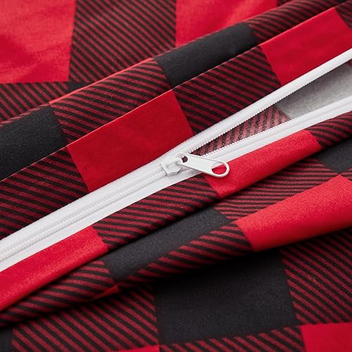 Miniatura 5 de Marina Decoration Juego de funda de edredón de 2 piezas con 1 funda de almohada, diseño de cuadros rojos y negros, tamaño individualindividual