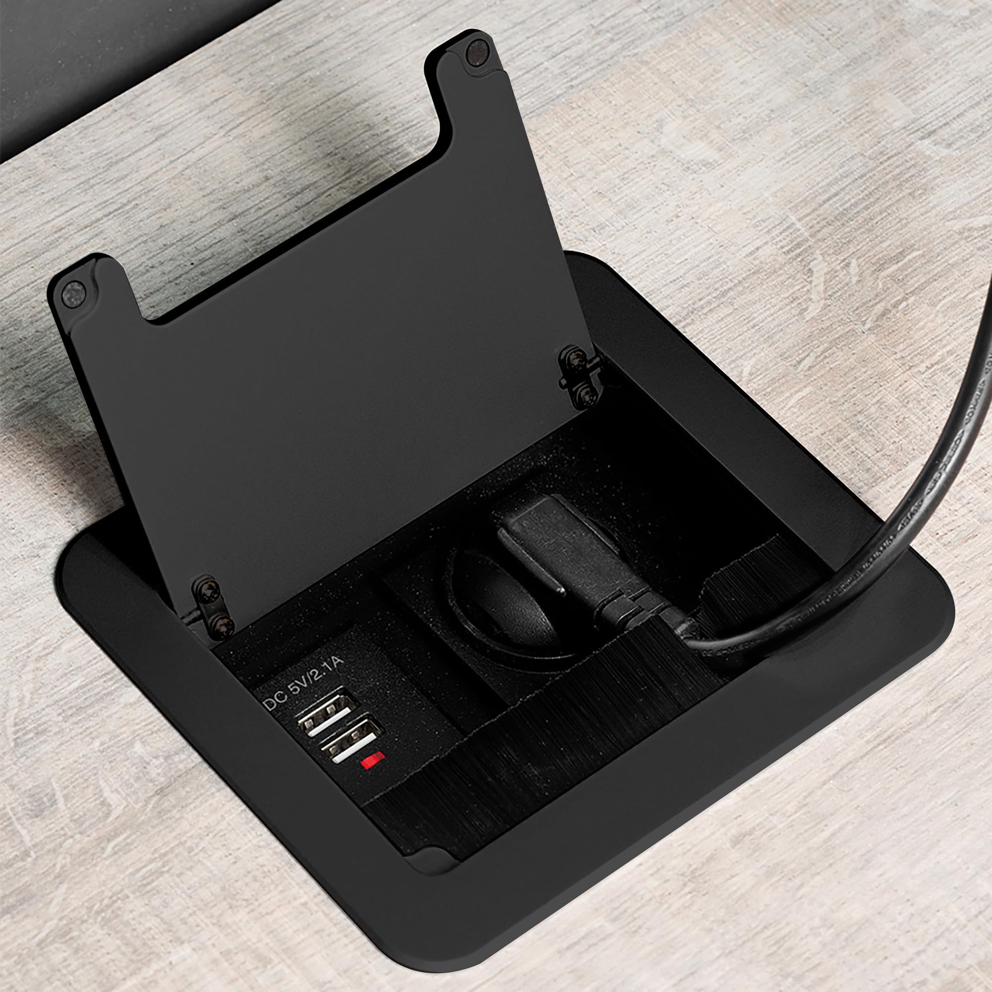 Emuca – ausziehbare und in den Tisch einlassbare Vielfachsteckerleiste, Mehrfachstecker (EU-Stecker Typ F, USB und HDMI), 145x130 mm, Schwarz