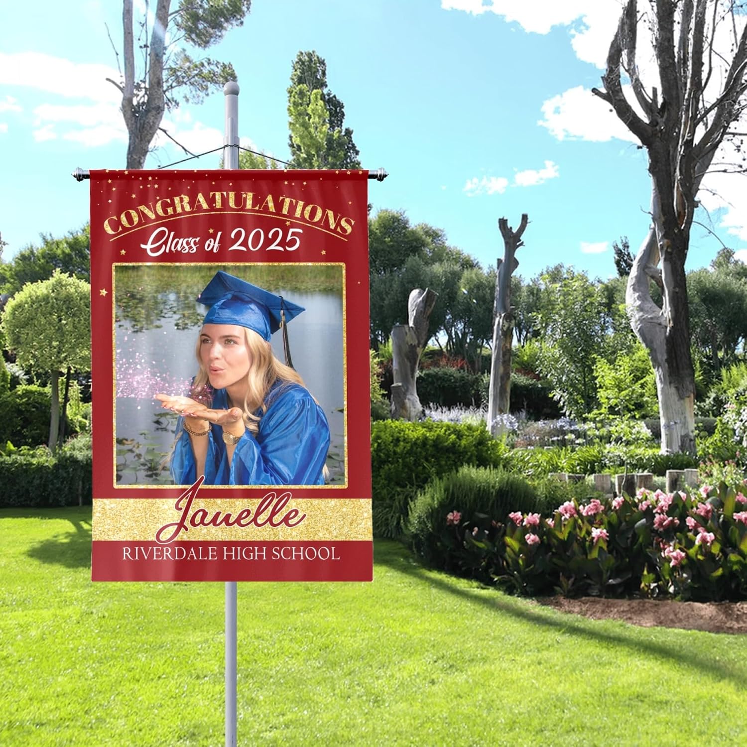 Personalized Graduation Garden Flag Gifts Custom Class of 2026 Graduation Senior Yard Sign with Name and School Name Customized Outdoor Graduate Flags Banner Party Decorations