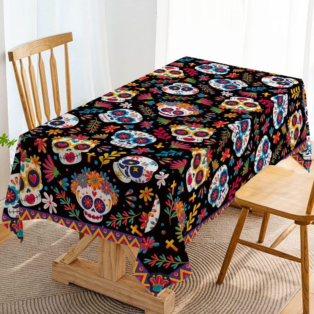 Hafangry Dia DE Los Muertos Tablecloth Day of The Dead Sugar Skull Decor Mexican Fiesta Halloween Themed Party Decoration Kitchen Dining Room Table Cloth (60" x 104") (Pack of 2)