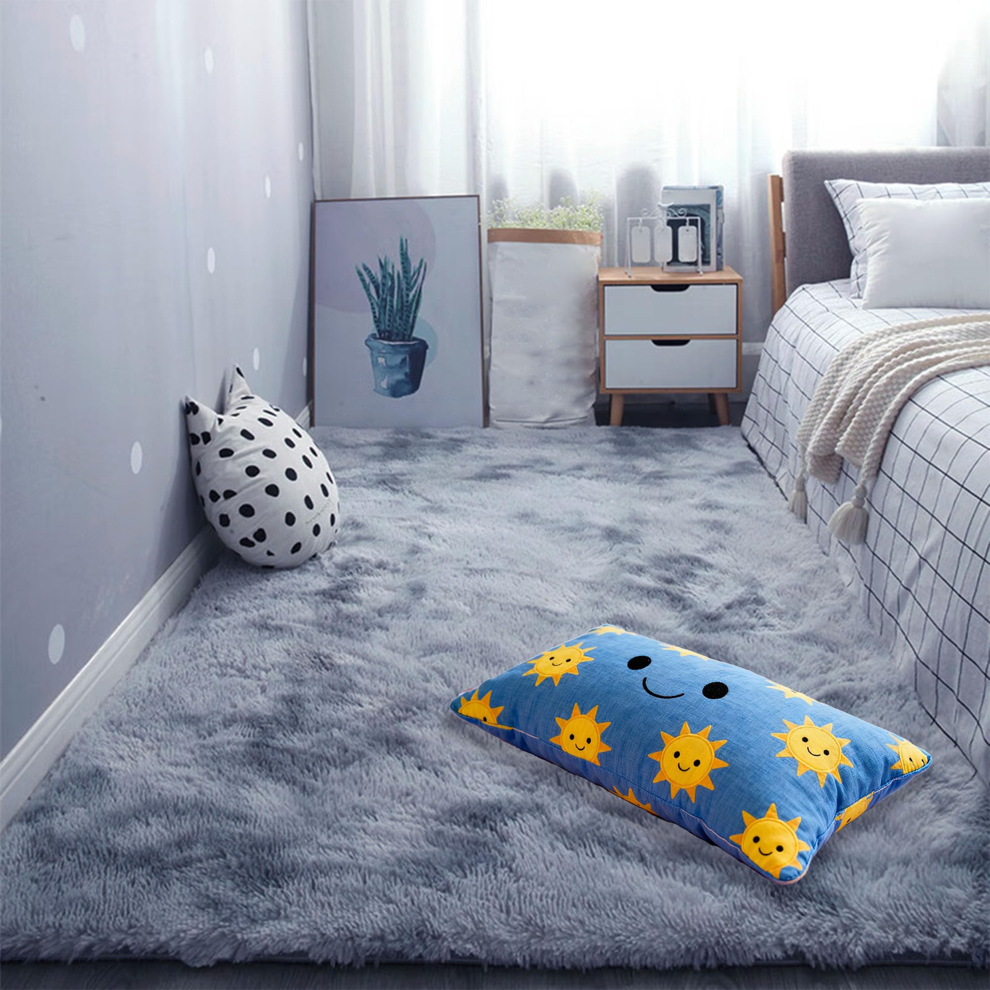 Kudłaty Dywan 200 x 250 cm Nowoczesny Dywan Nowoczesny Pluszowy Wystrój Domu Sypialnia Salon Stolik Kawowy Mata Sypialnia Nocna Sofa, Jasny szary